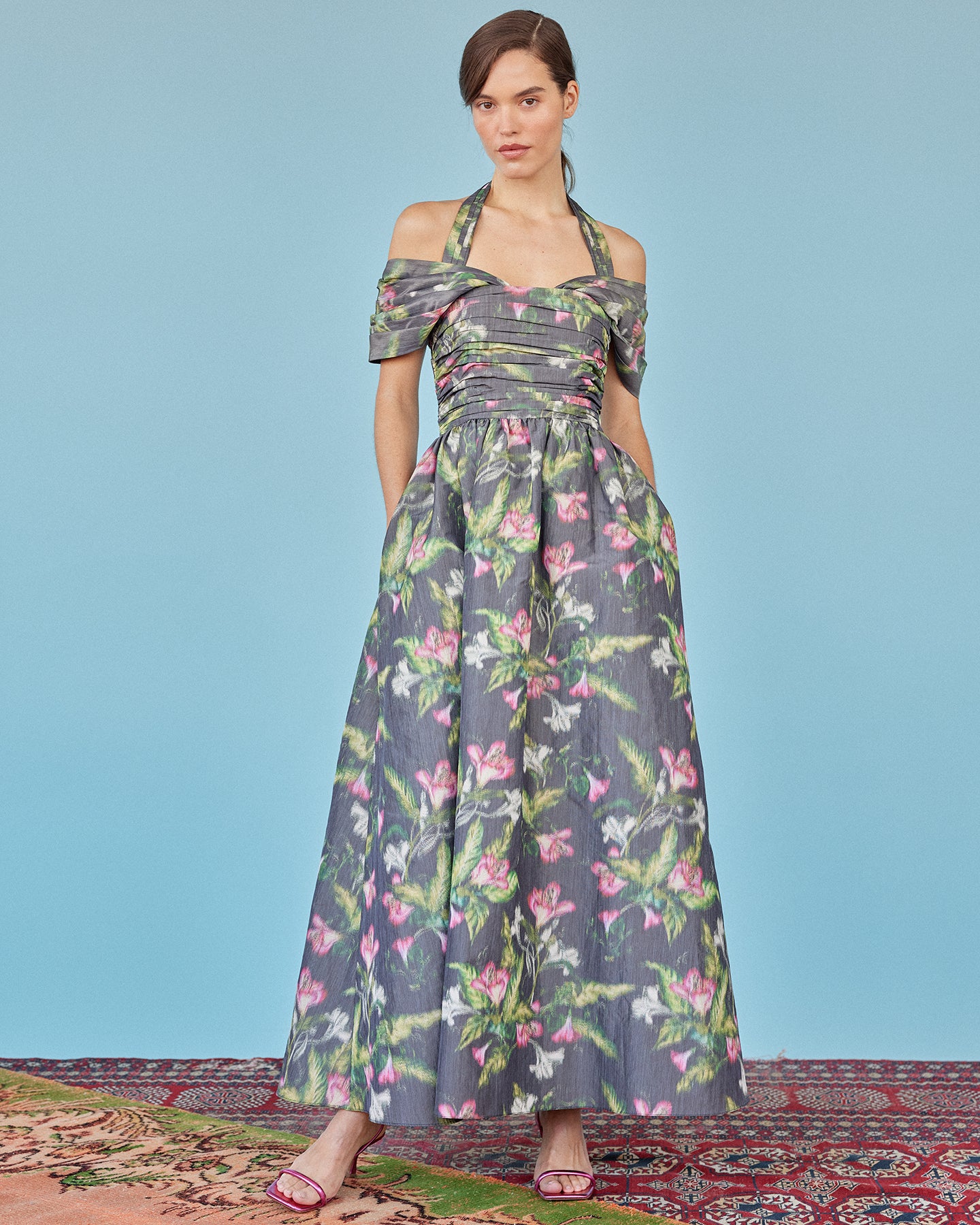 slim fit dress slacks Zora Dress in Pink Lily Taffeta