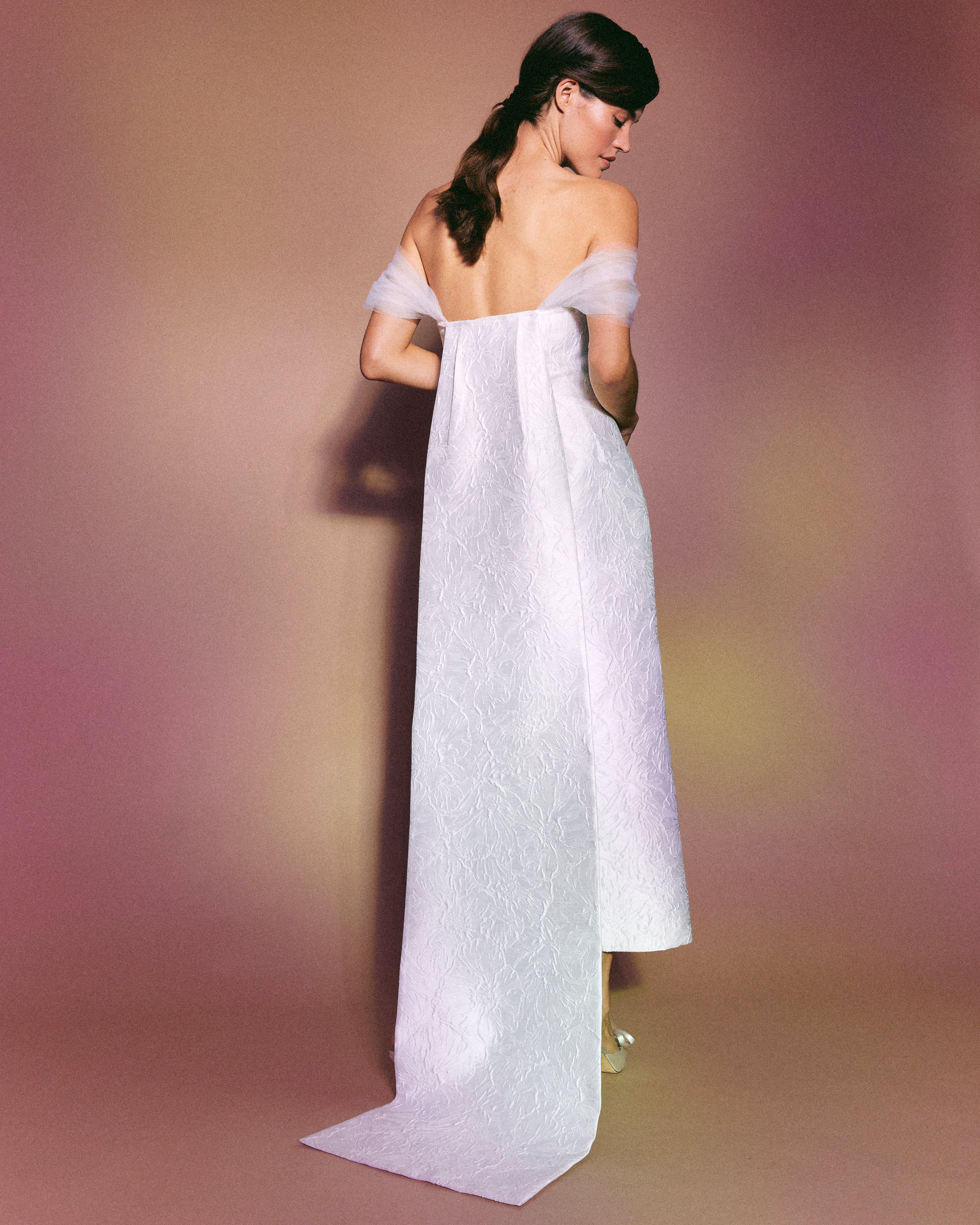 Colette Dress in White Floral Brocade