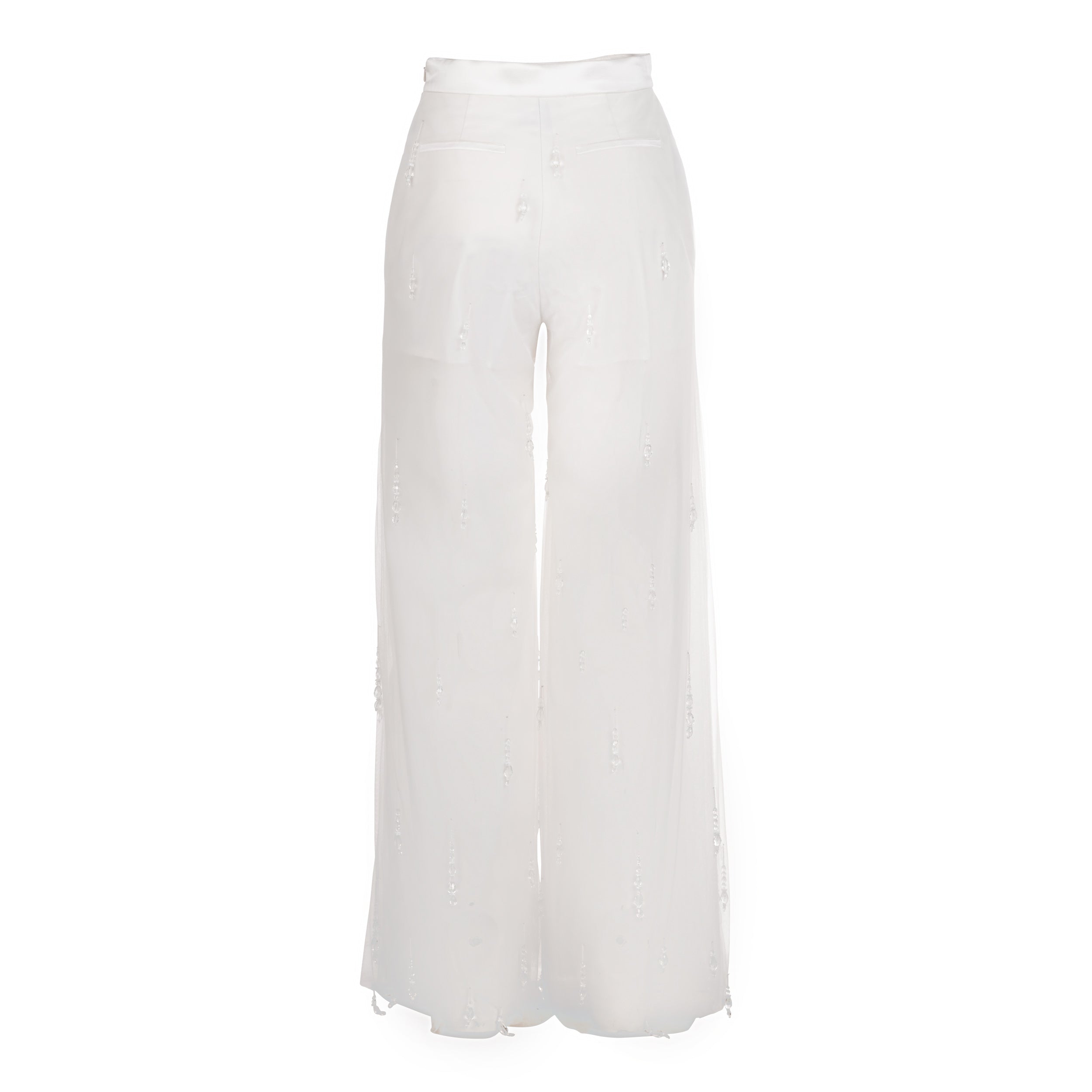 Alexandra Pijut Tulle Trouser in ivory with crystal beading. Wedding suit, bridal, bride, city hall outfit.