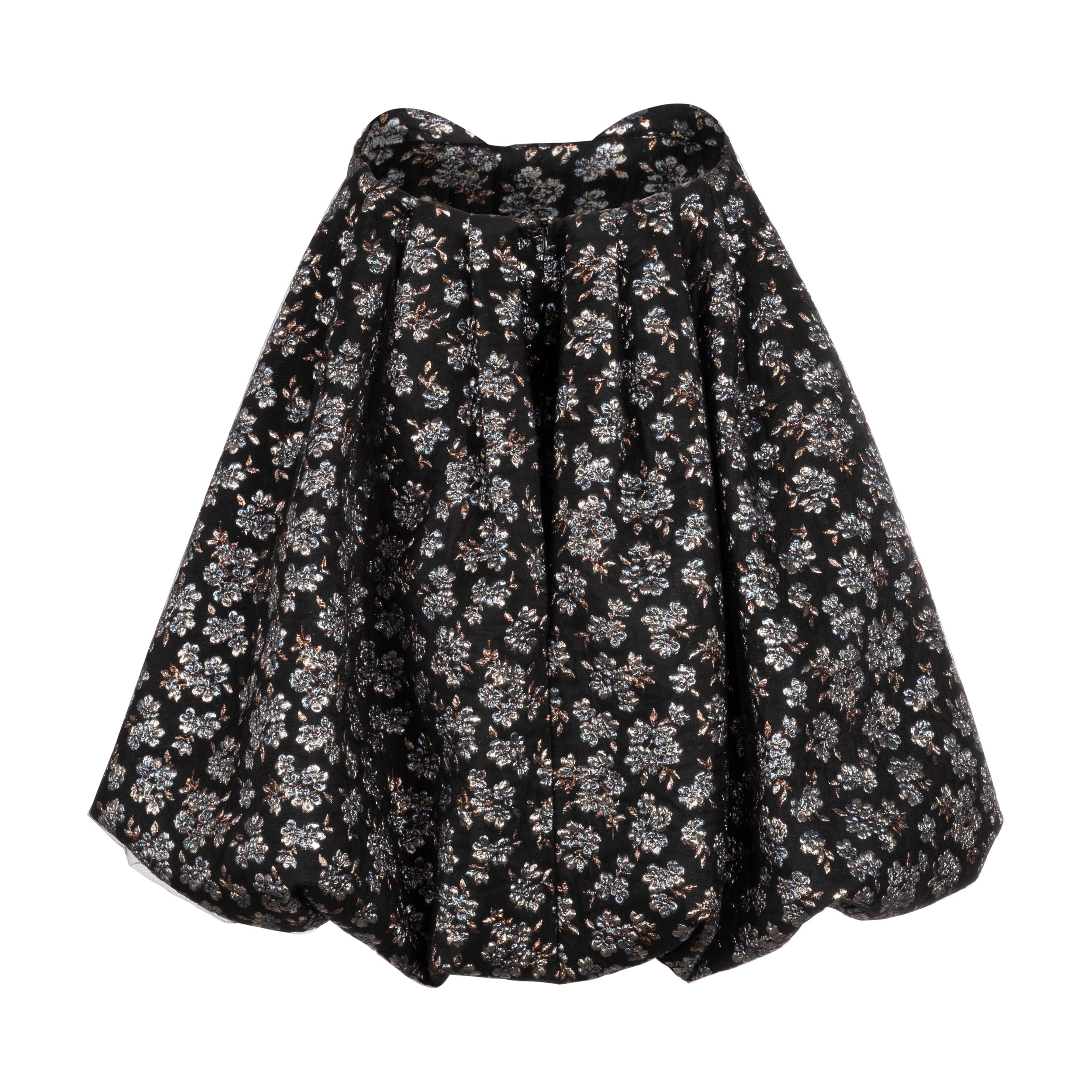 Alexandra Pijut Cloud Dress. Metallic Blue, Black, Silver Brocade mini dress with watteau hem. Cocktail party dress.