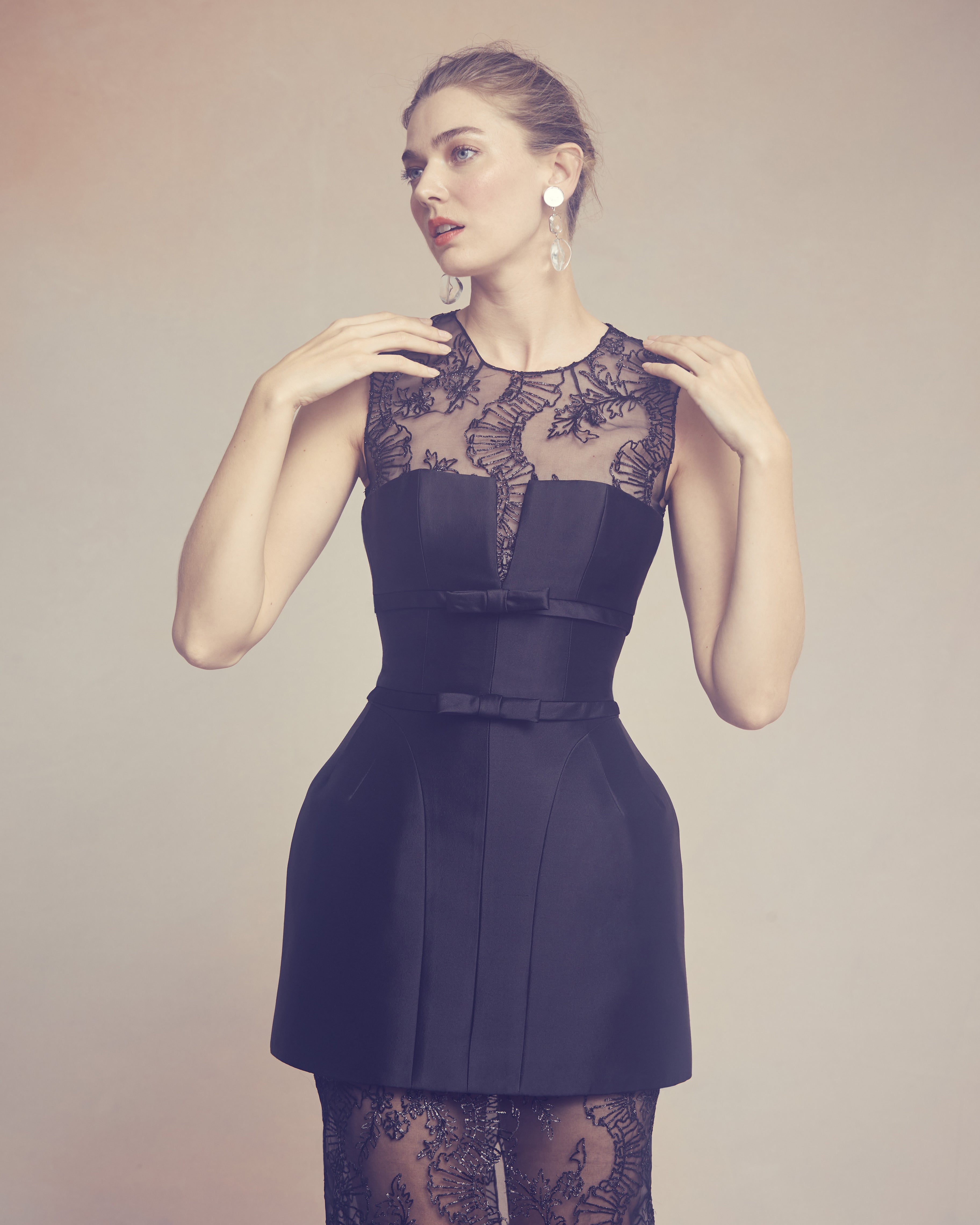Laurence Top in Black Organza with Ribbon Embroidery