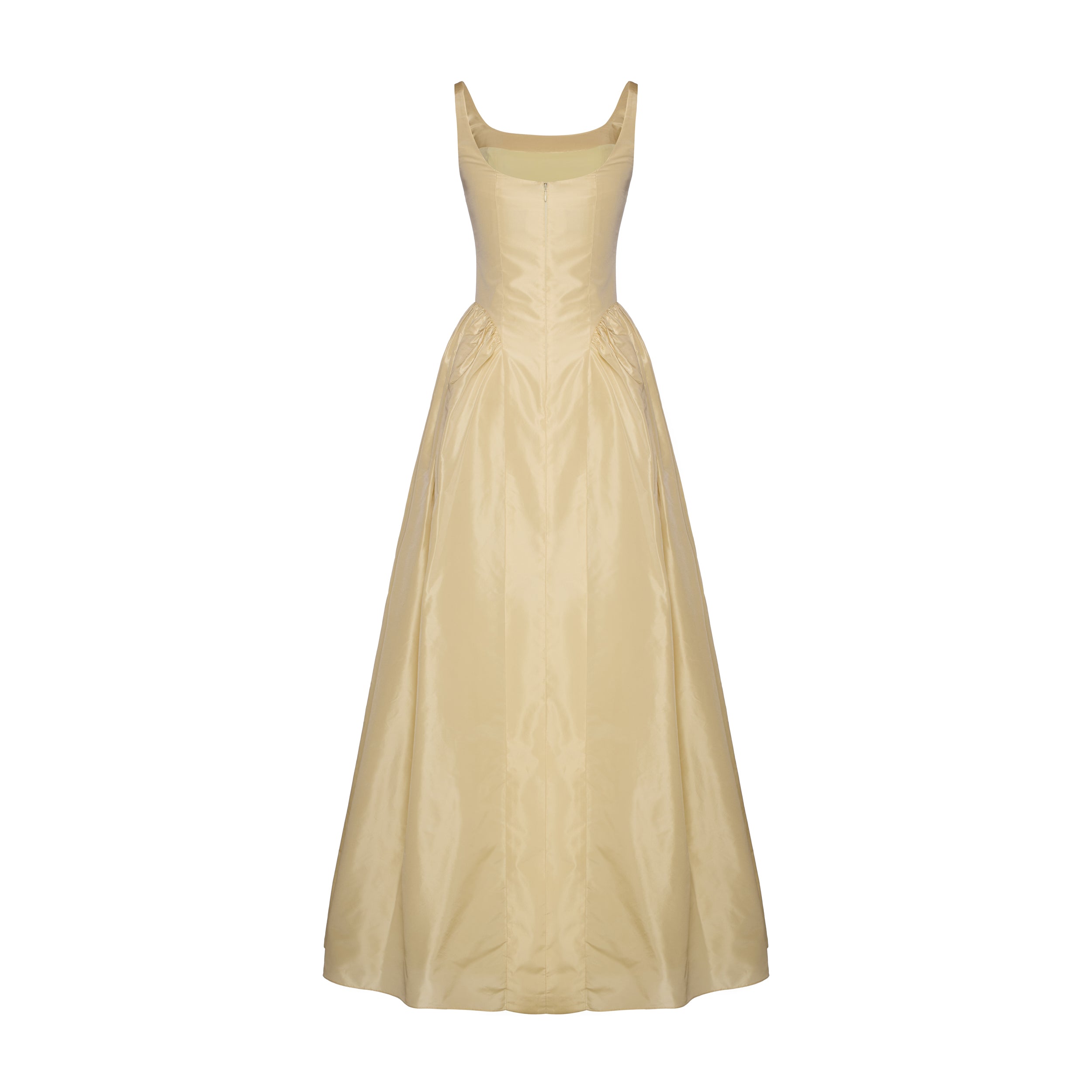 Antoinette Dress in Butter Yellow Taffeta with Ribbon Embroidery