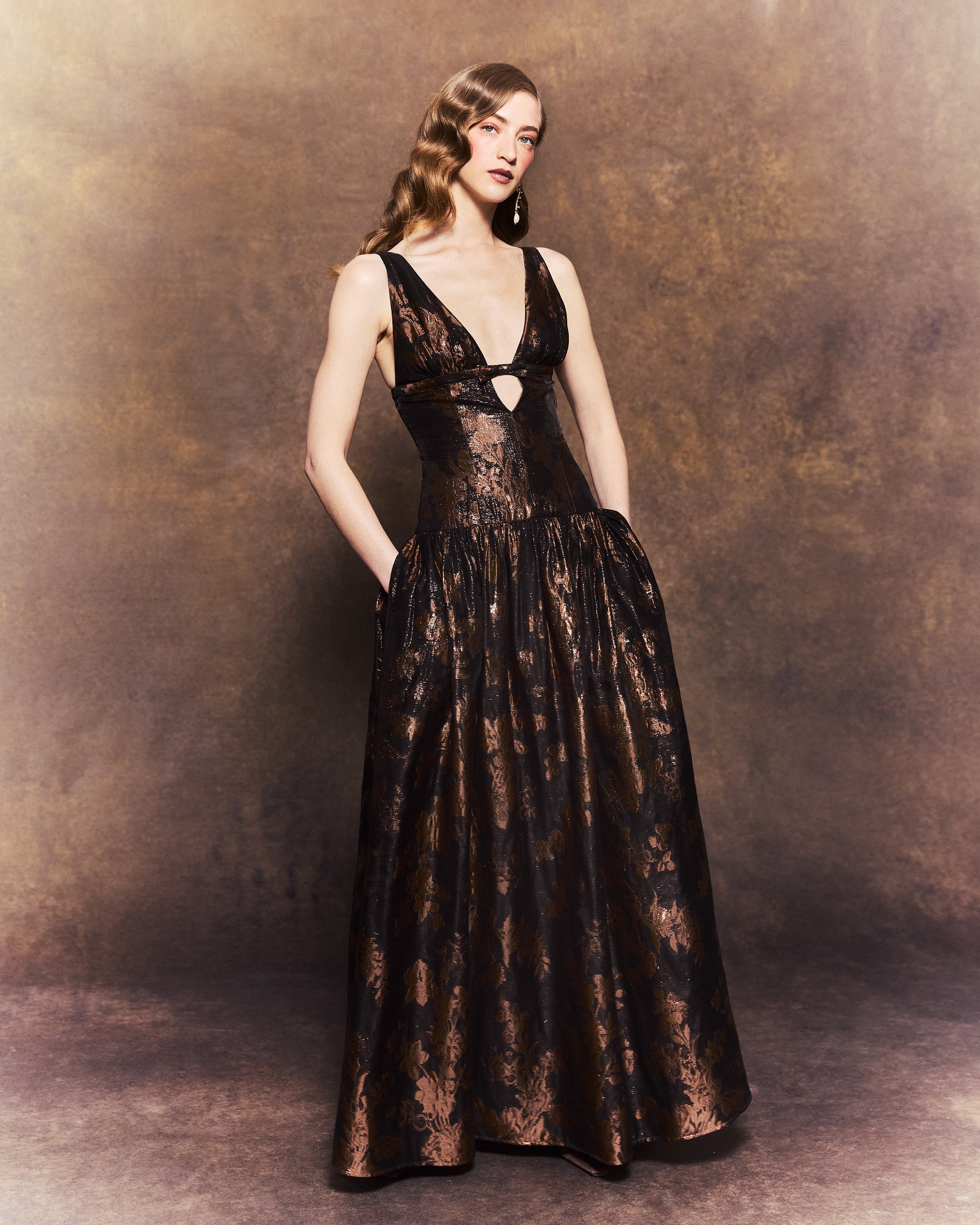 Nicolette Dress in Espresso Lamé