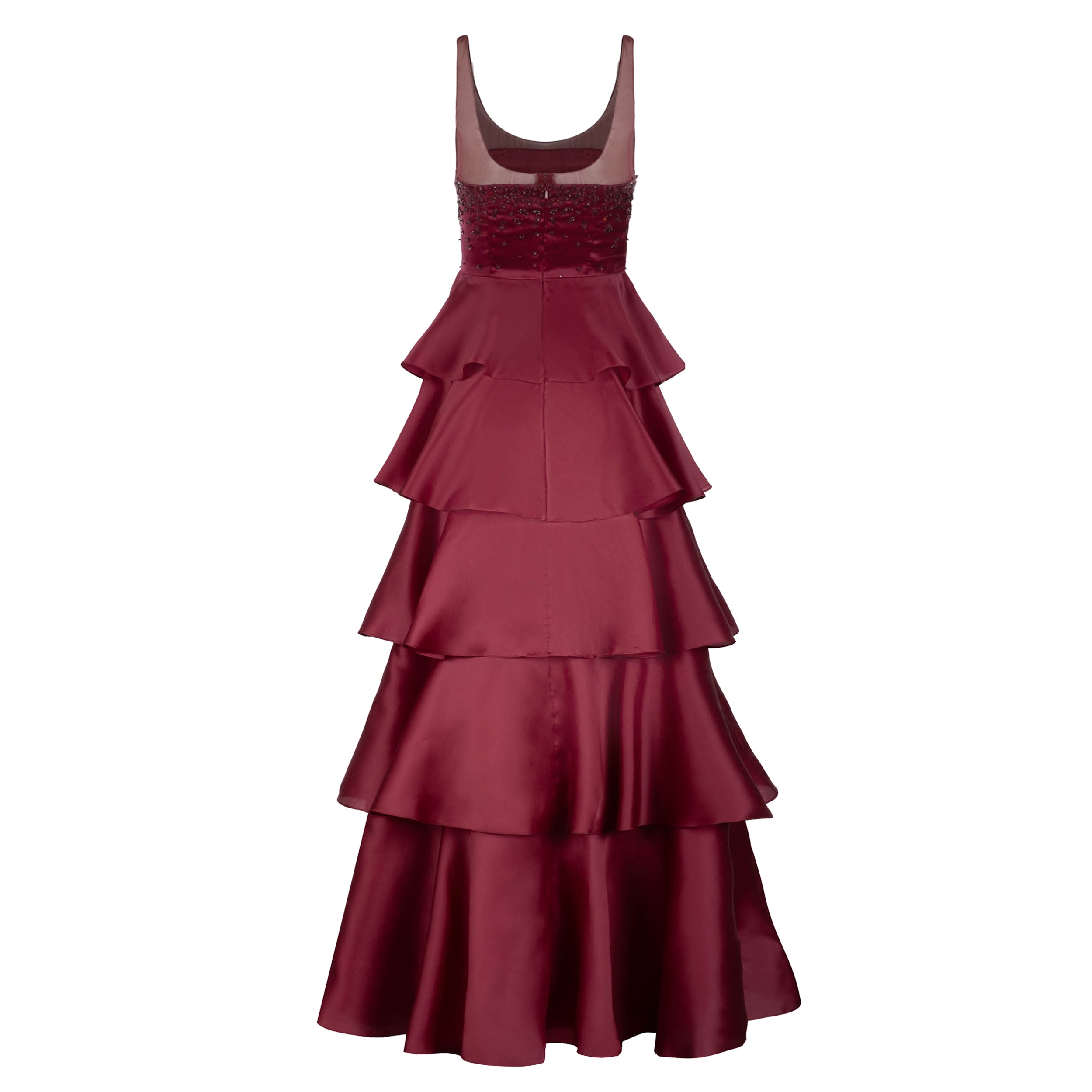 Grayal Gown in Plum Satin Face Organza with Crystal Floral Embellishment