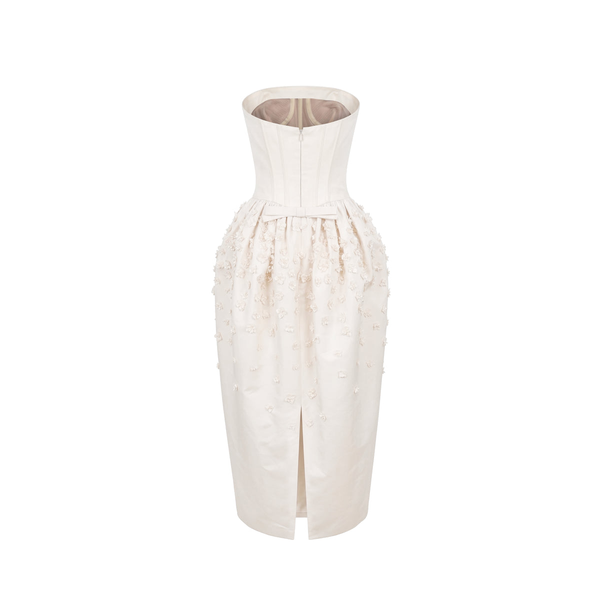 Swan Dress in Ivory Faille with Petite Fabric Flowers