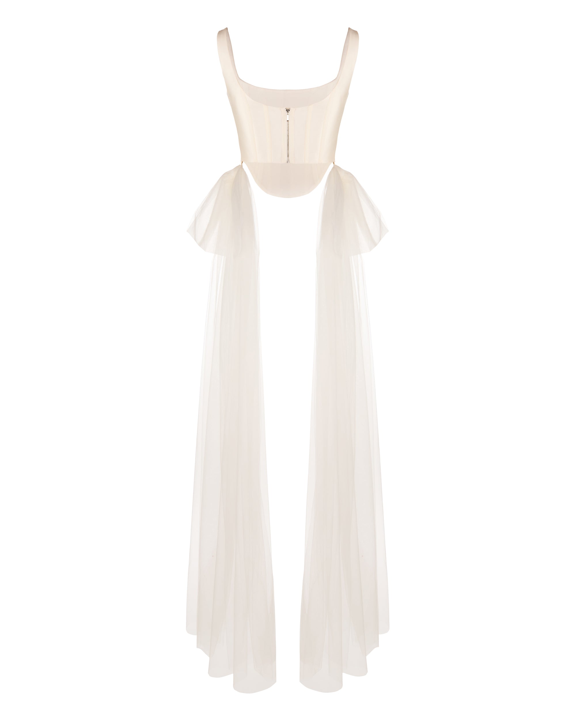 Bonnie Corset Top in Ivory Silk Wool with Tulle Bows