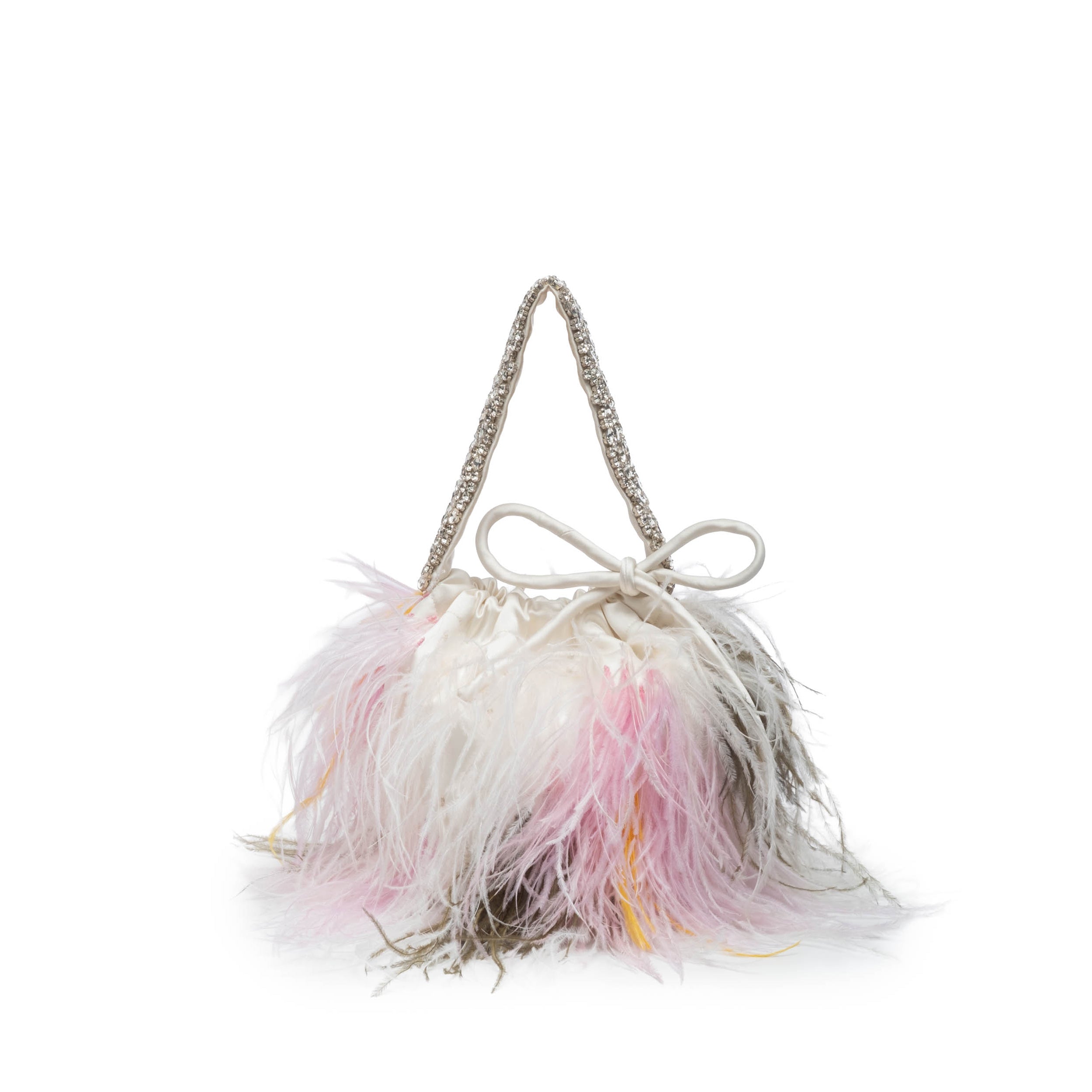 Piper Bucket Bag in Ivory with Abstract Floral Ostrich Feather Embellishment
