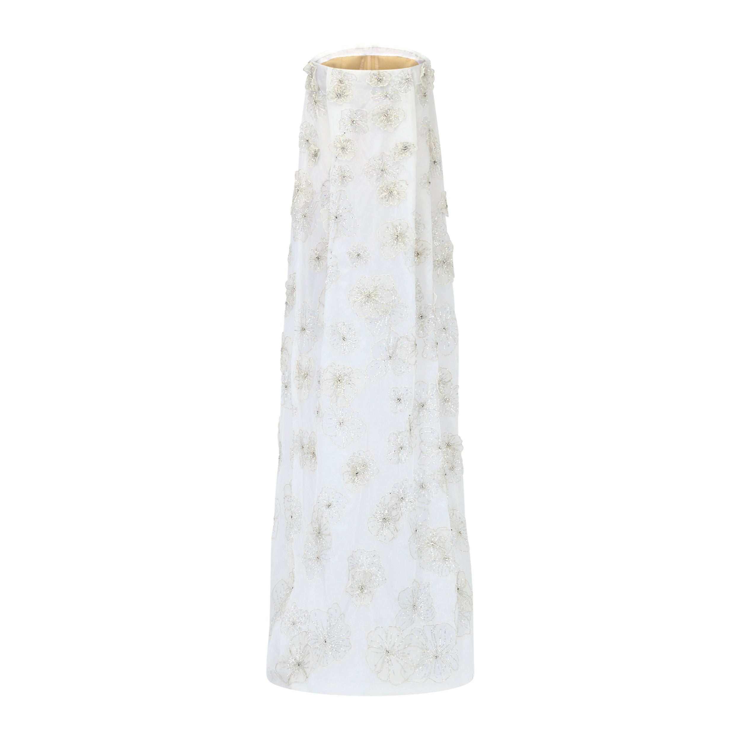 Skye Gown in White Organza with 3D Appliqué