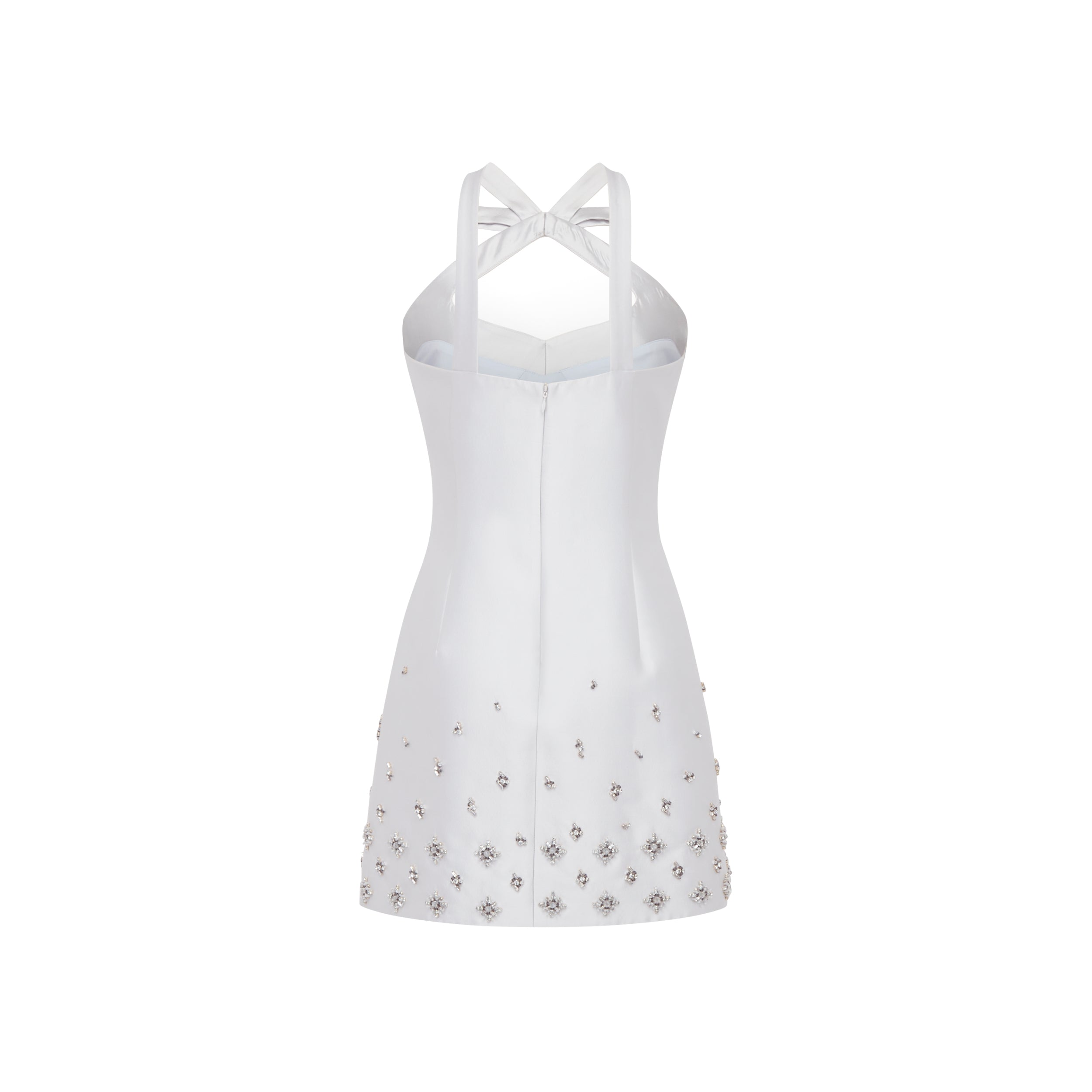 Devi Dress in Ice Blue Silk Wool with Crystal Clusters