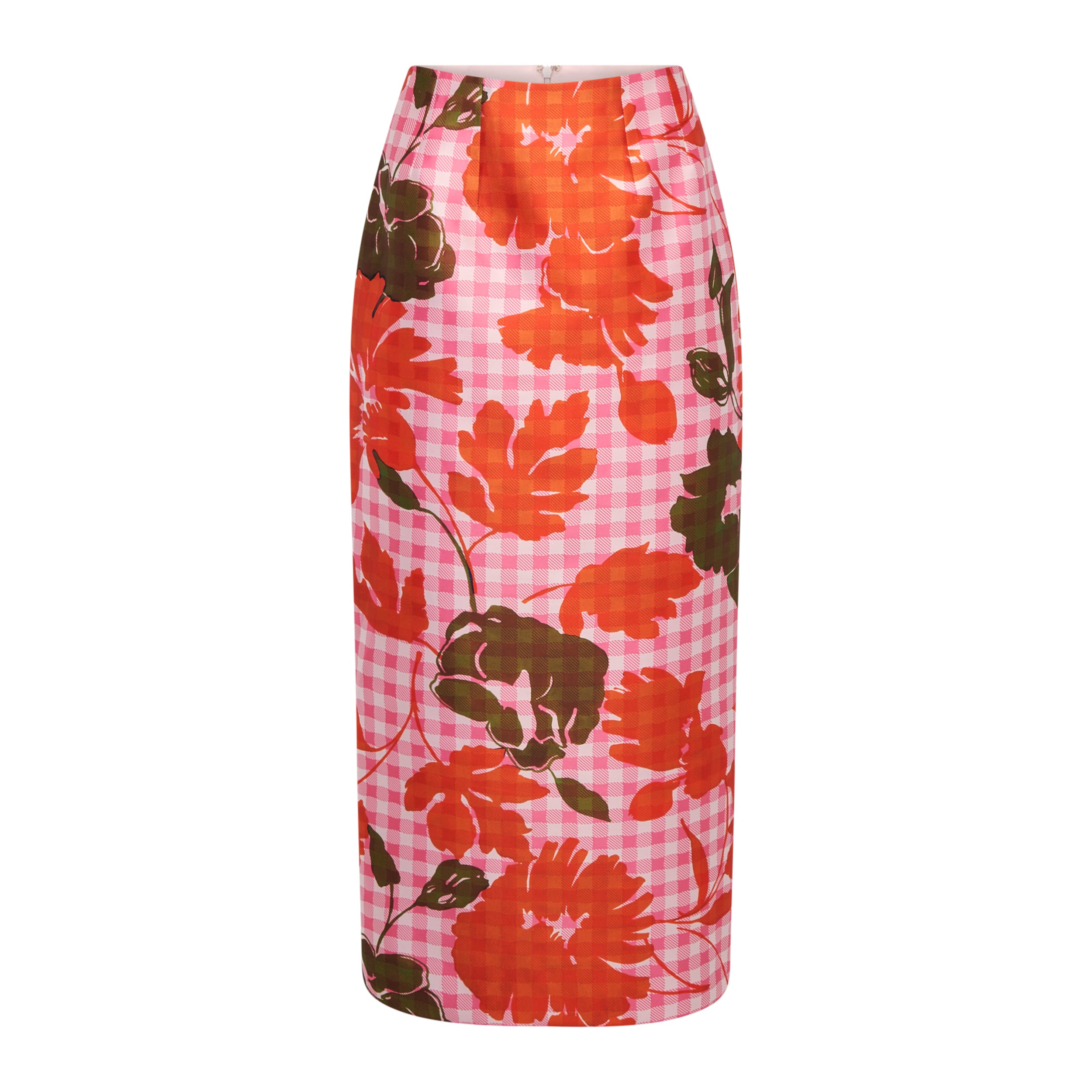 Effie Pencil Skirt in Floral Gingham Mikado