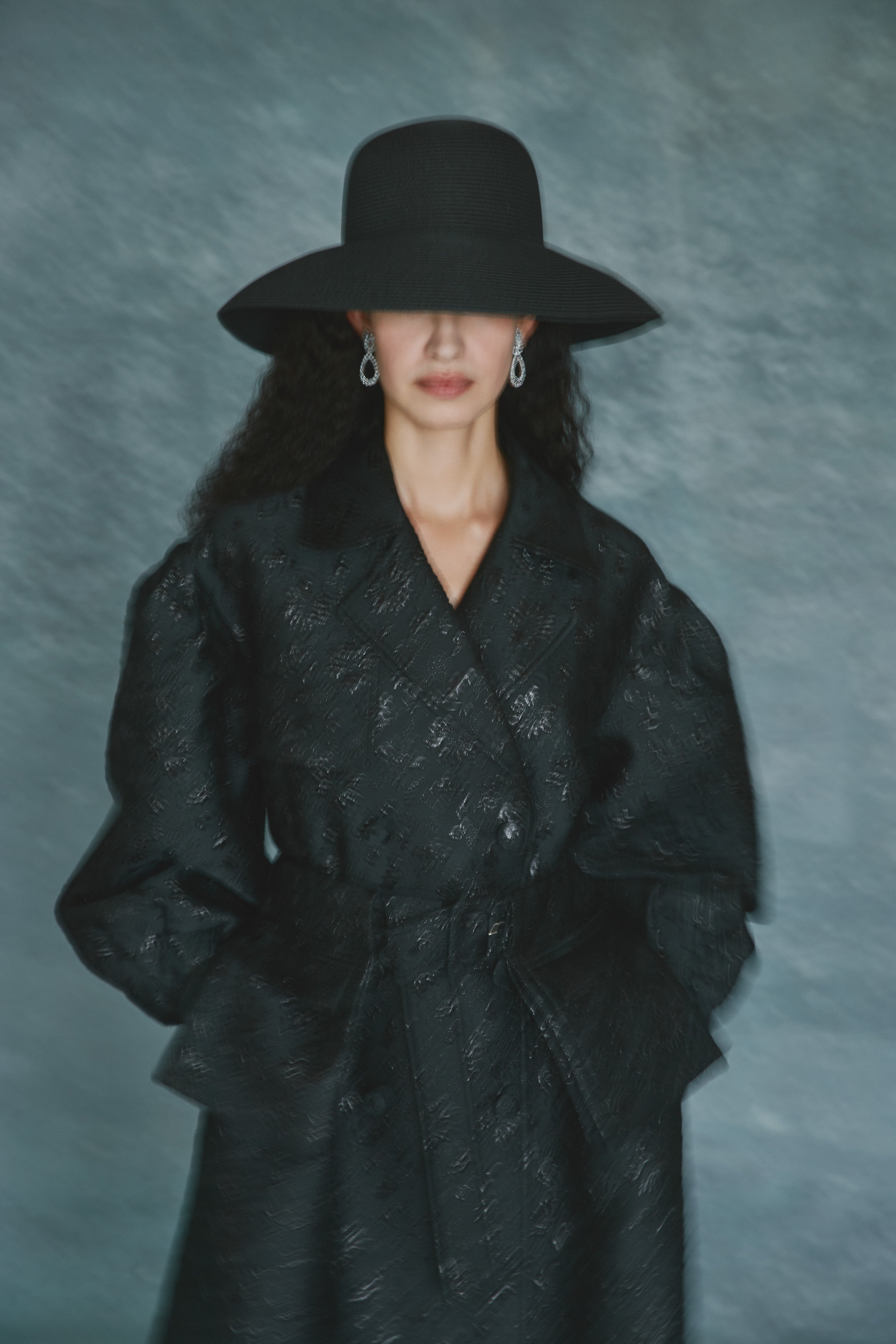 Alexandra Pijut Riding Trench in black brocade, oversized trench coat, demi couture, evening coat.