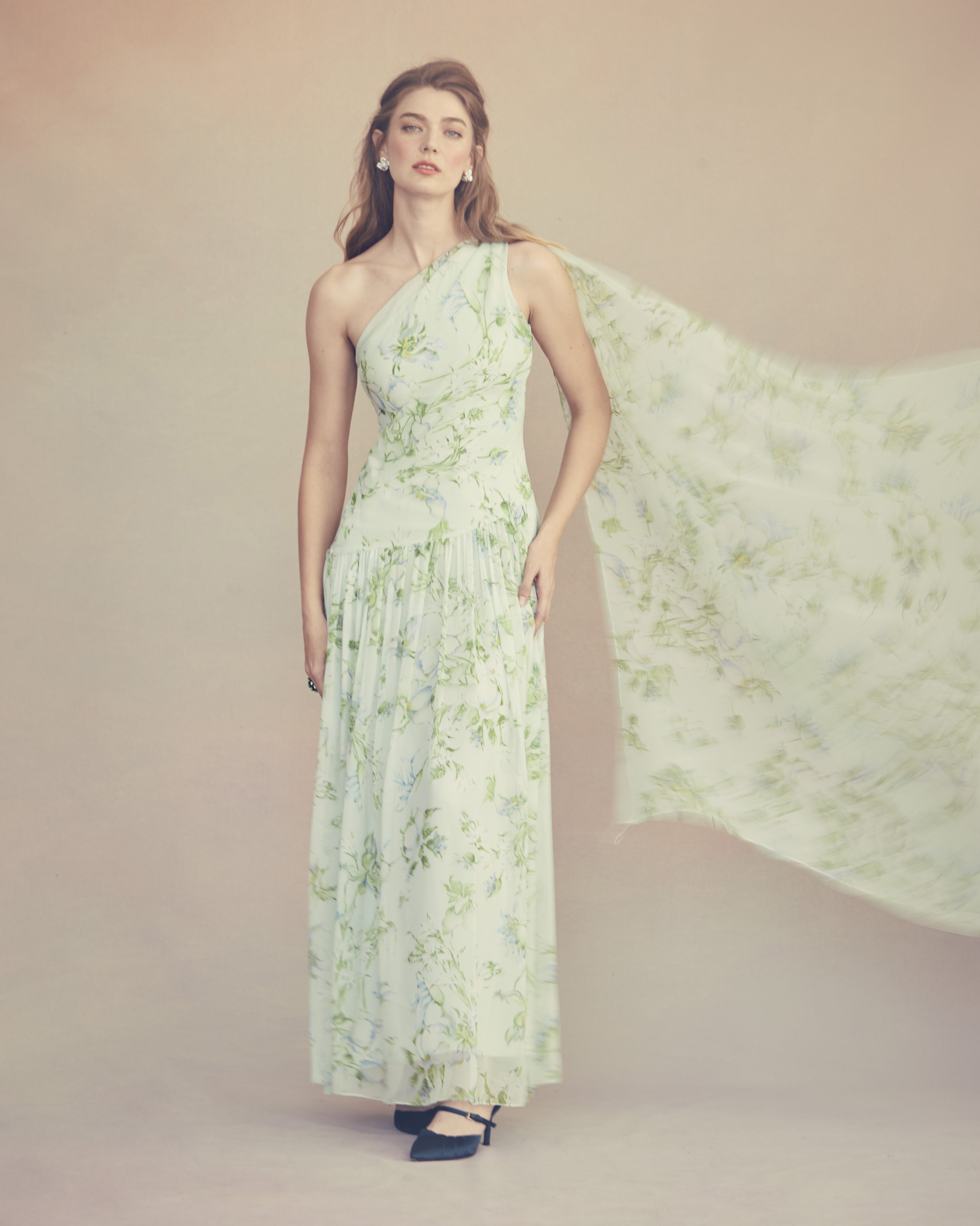 Remy Dress in Celadon Bloom Silk Chiffon