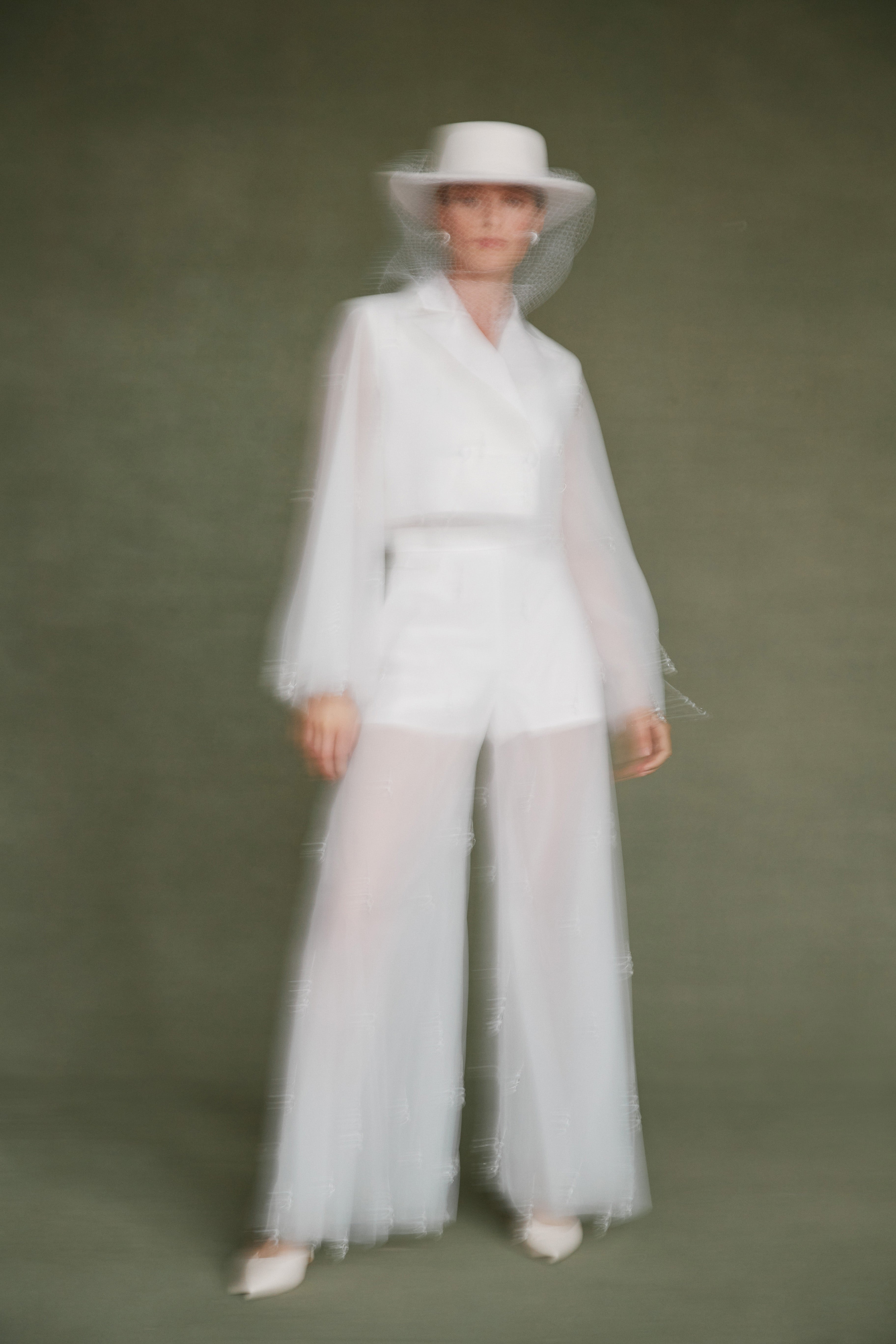 Alexandra Pijut Tulle Trouser in ivory with crystal beading. Wedding suit, bridal, bride, city hall outfit. 