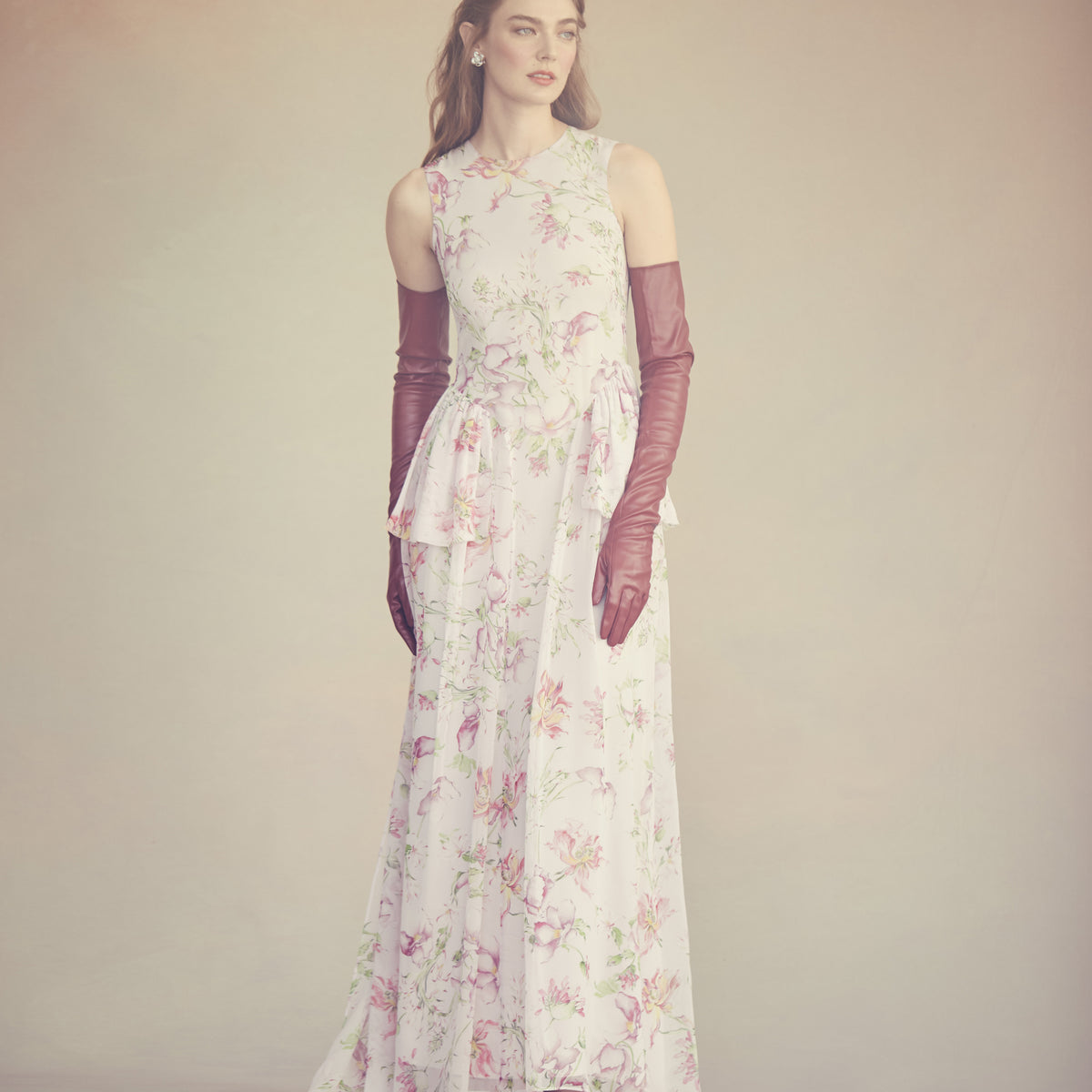 manon beige chiffon lace up dress in Quartz Bloom this dress is your Corset/Lace-Up Eloise Tie Neck Dress Collar Size:16