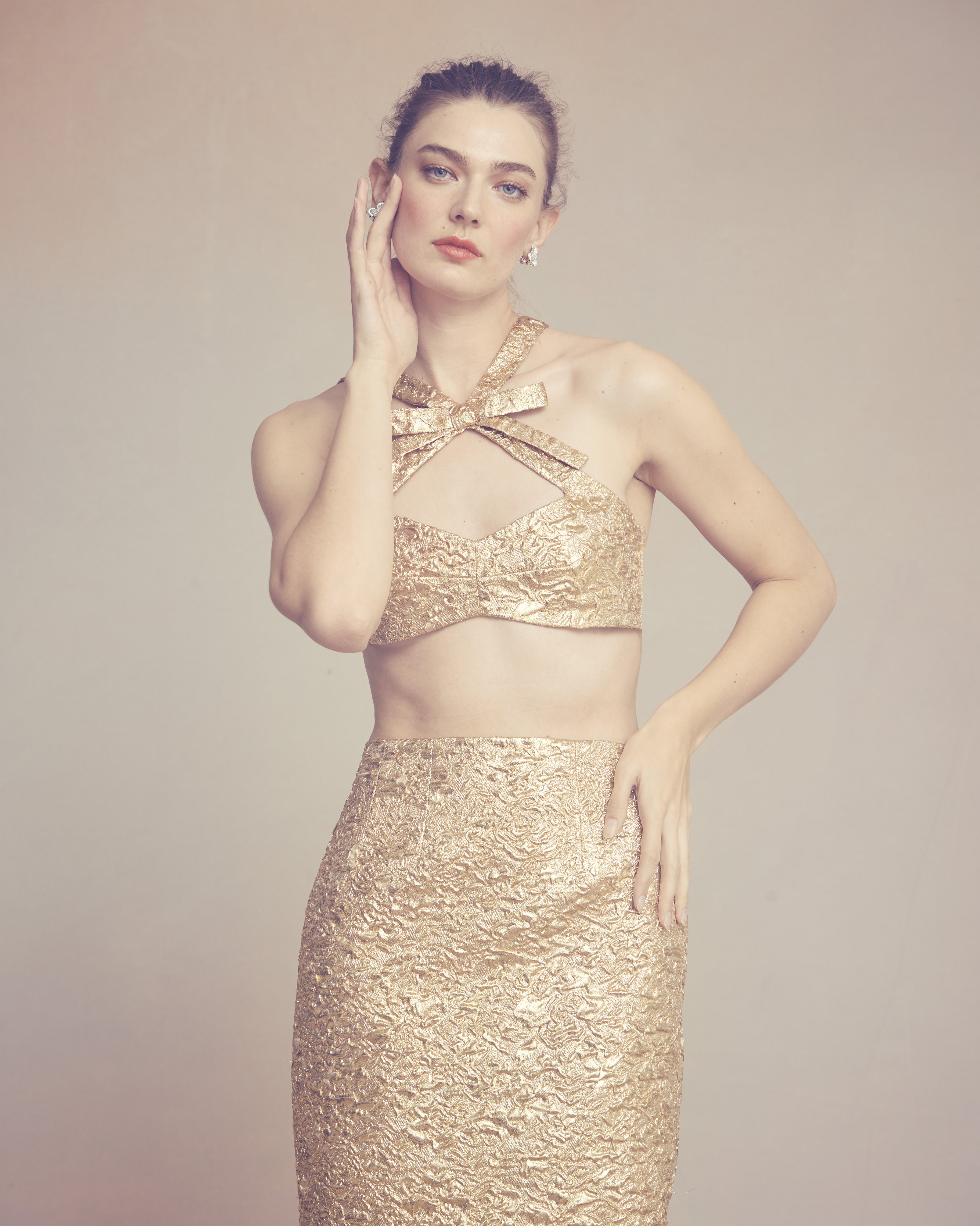 Effie Pencil Skirt in Gold Brocade