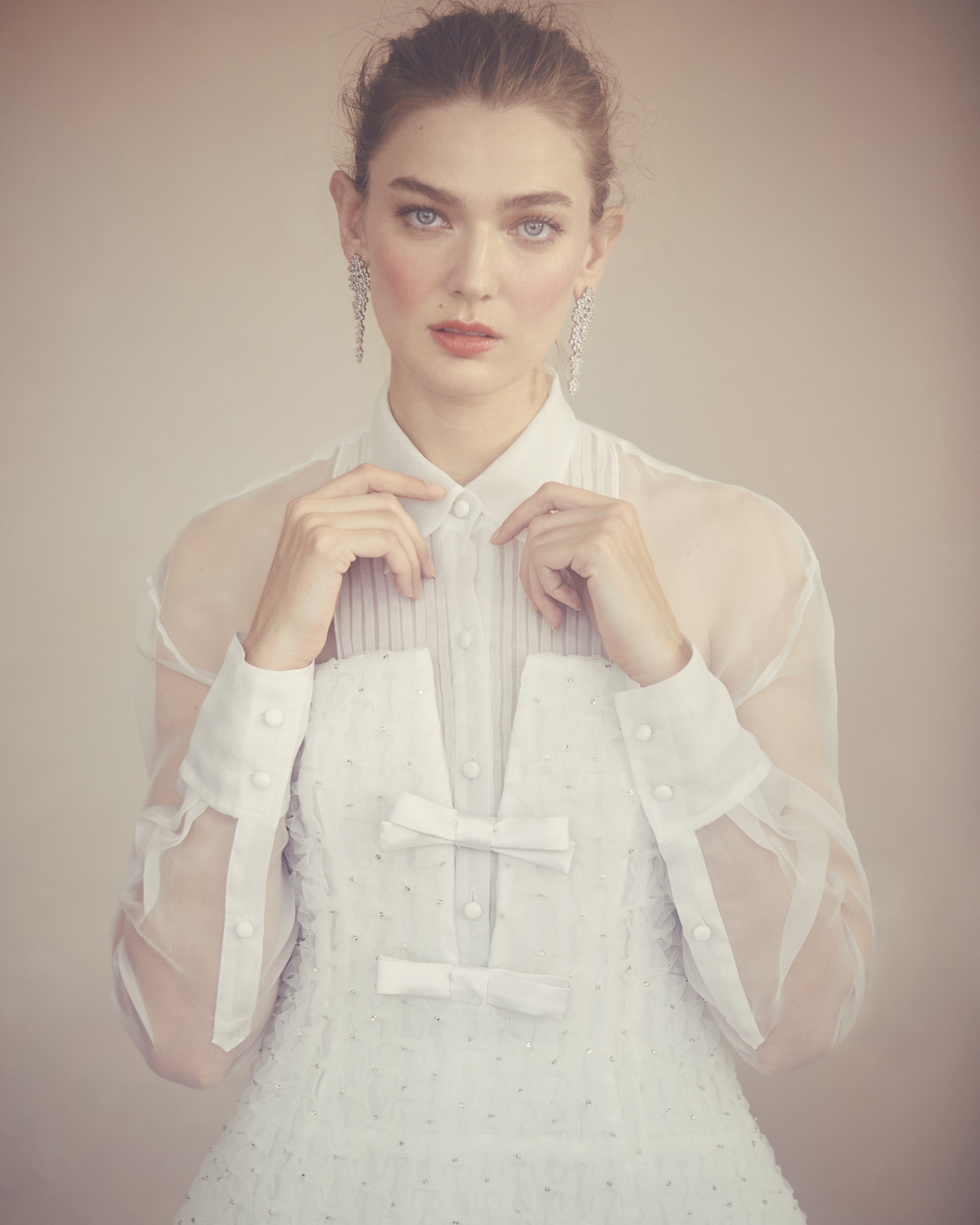 Gigi Tuxedo Shirt in White Organza