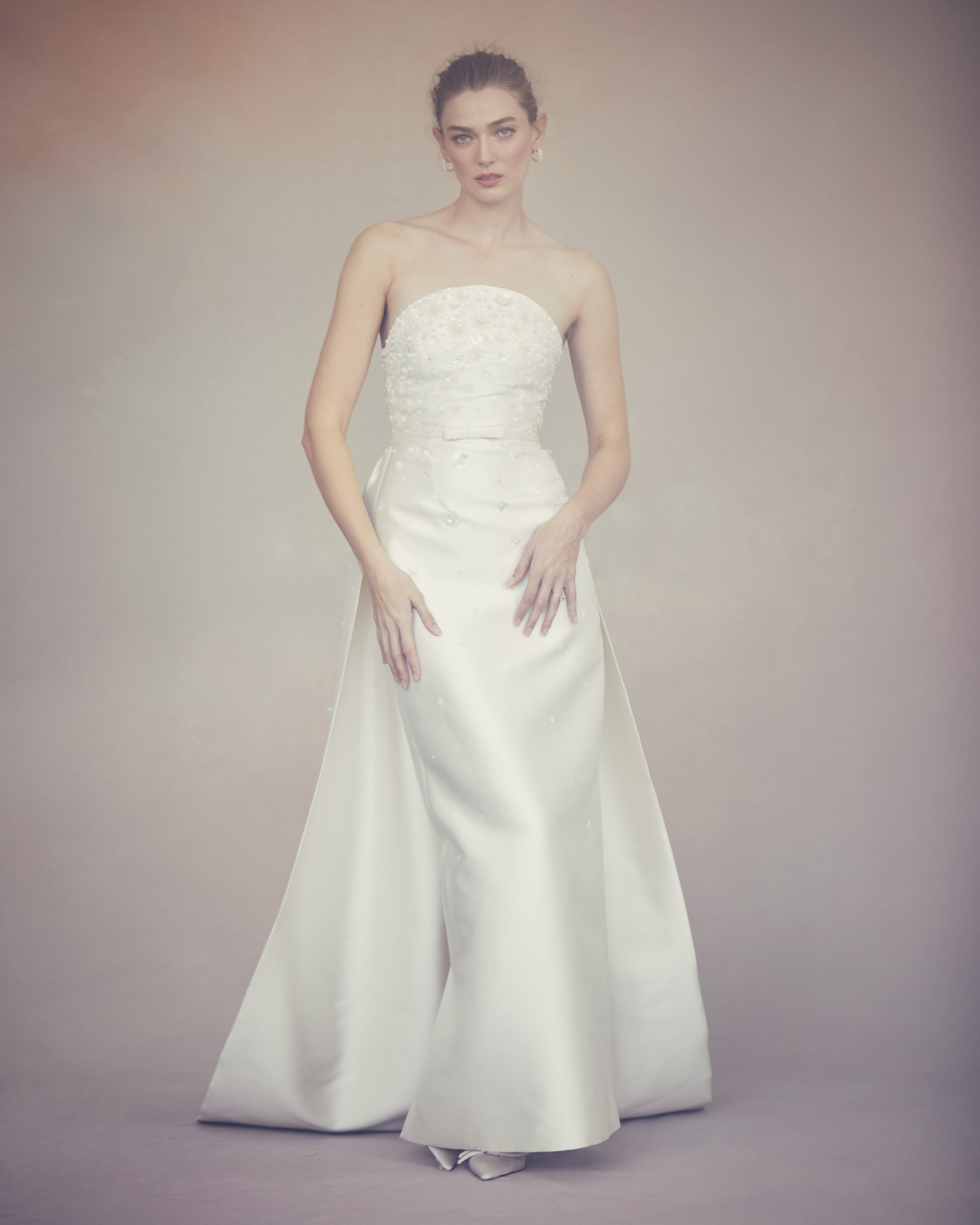 Gabi Gown in Ivory Silk Wool with Ivory Meadow Embellishment