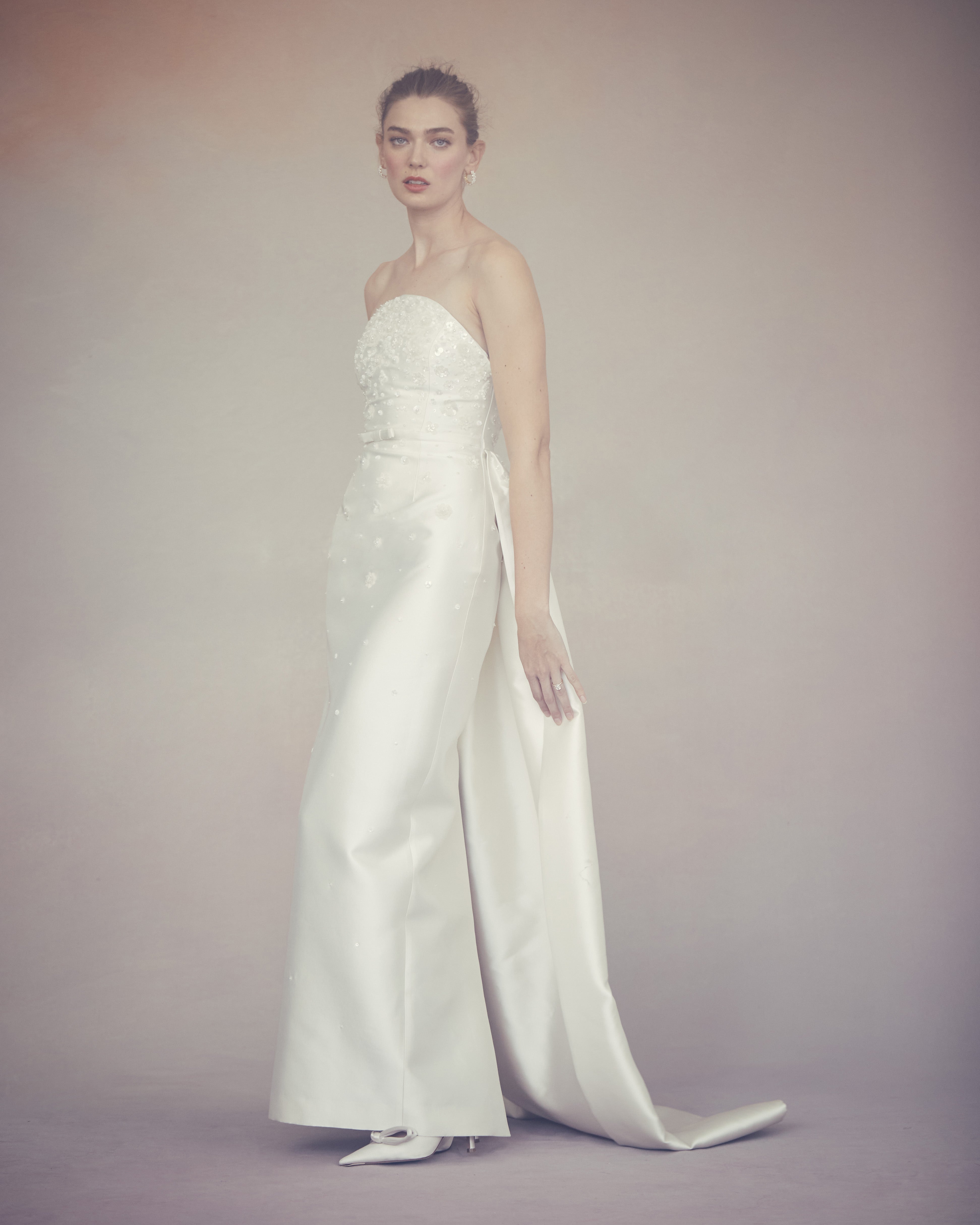 Gabi Gown in Ivory Silk Wool with Ivory Meadow Embellishment