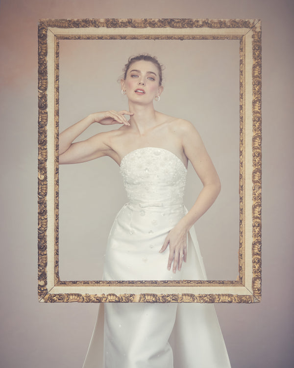 Ivory Silk Dupioni Gown with Pearl Detailing