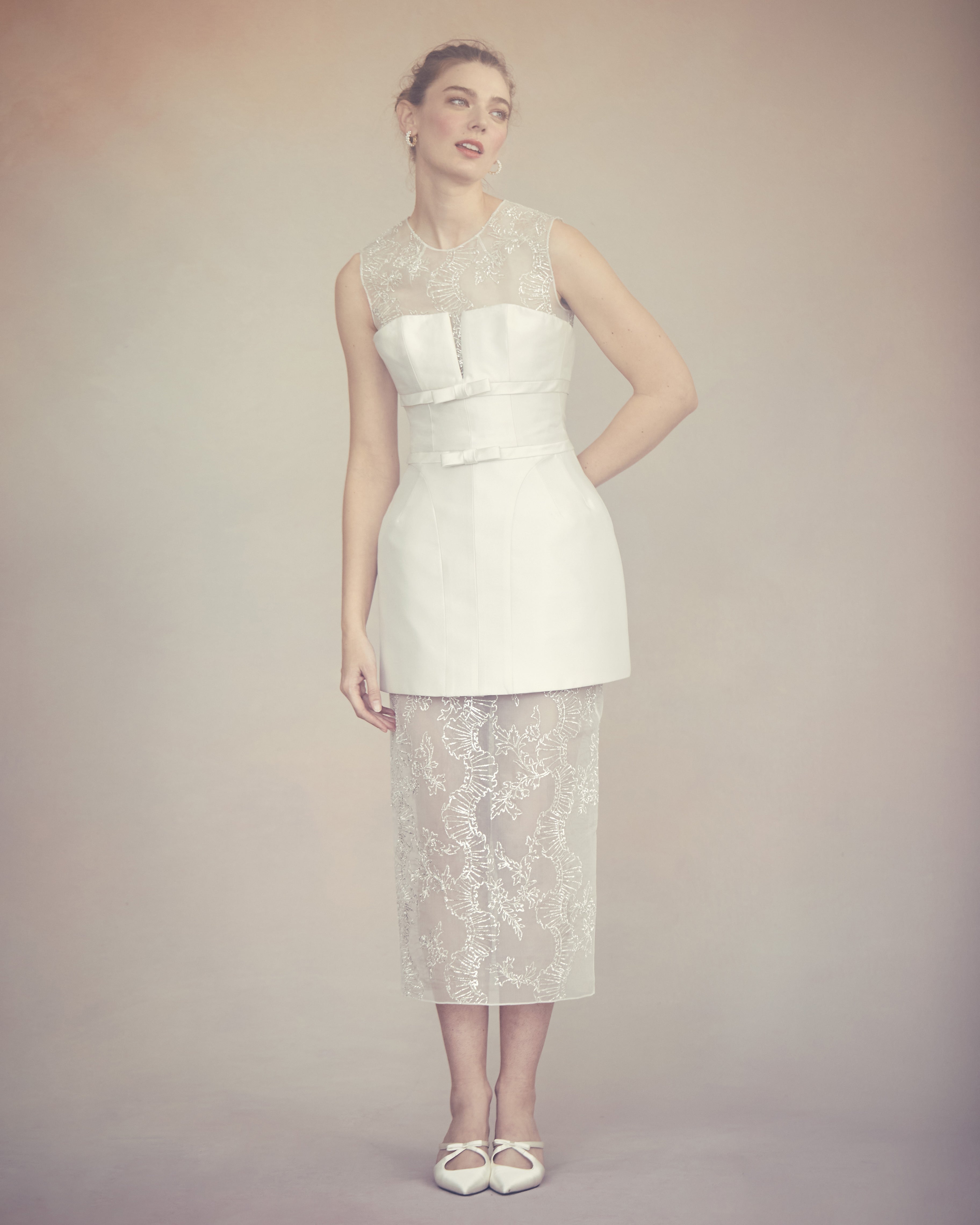 Ottilie Dress in Ivory Silk Wool