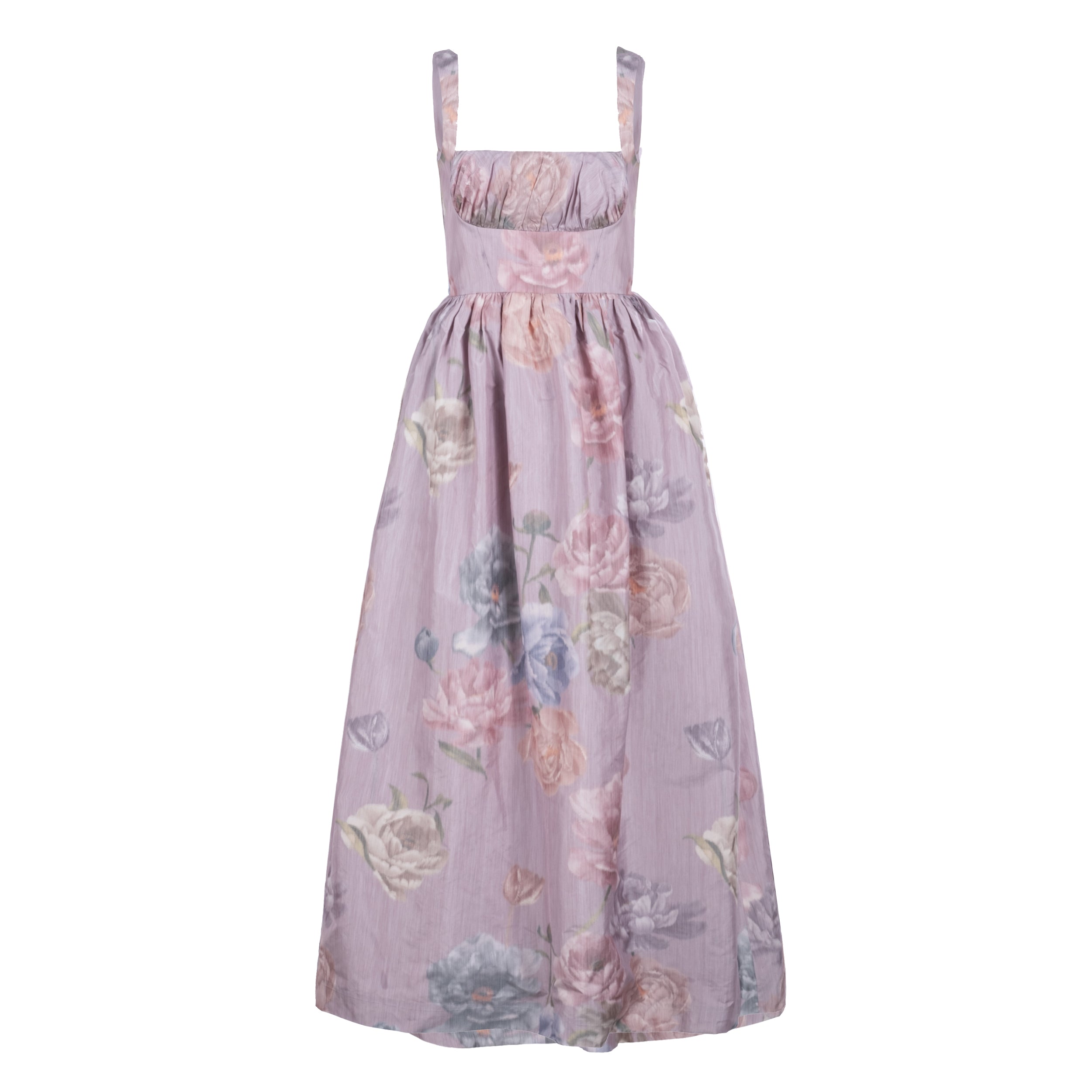 Alexandra Pijut Coupe Dress. Lilac Floral Taffeta ankle length dress. Wedding guest, bridesmaid dress. 