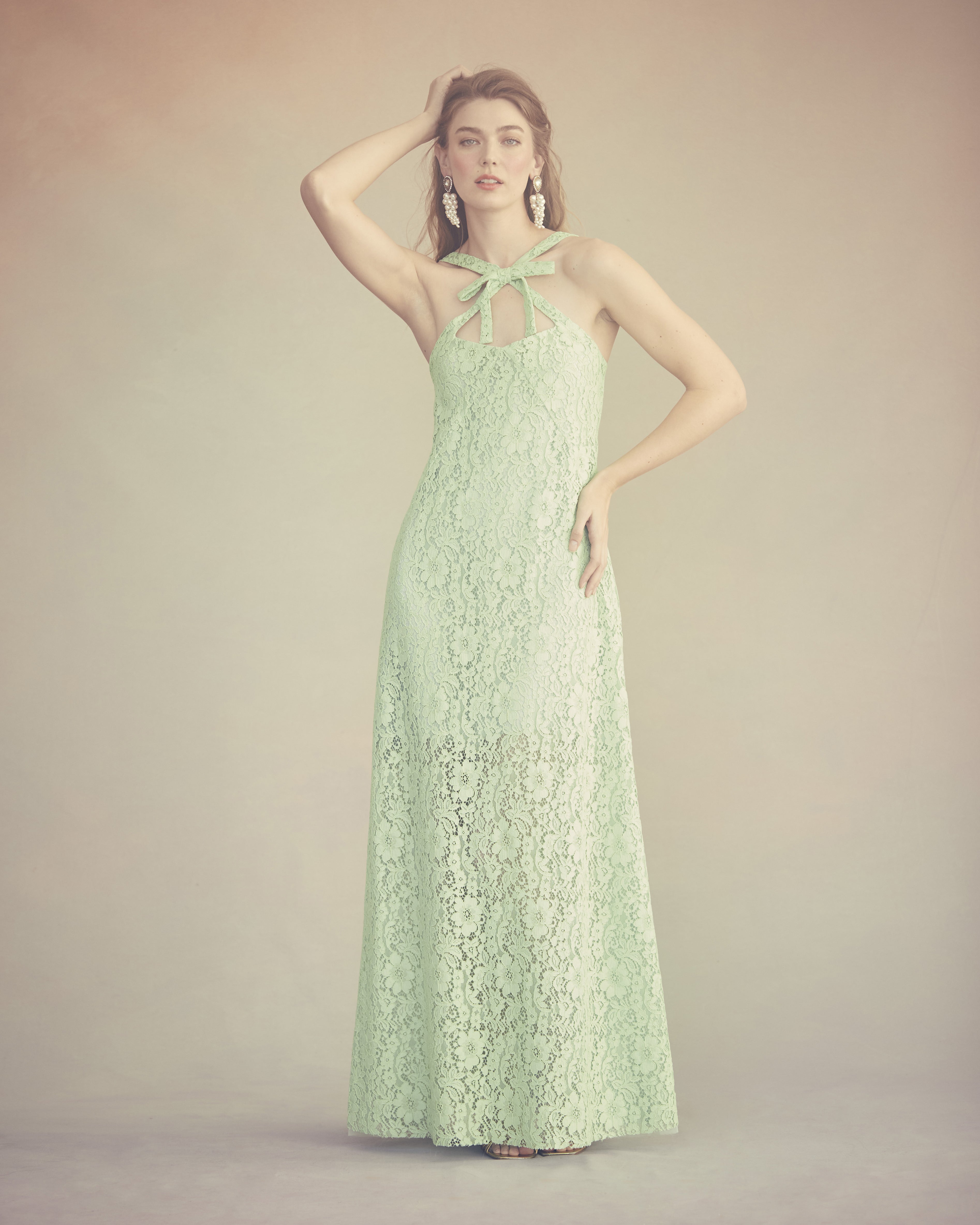 Daphne Dress in Tea Green Lace