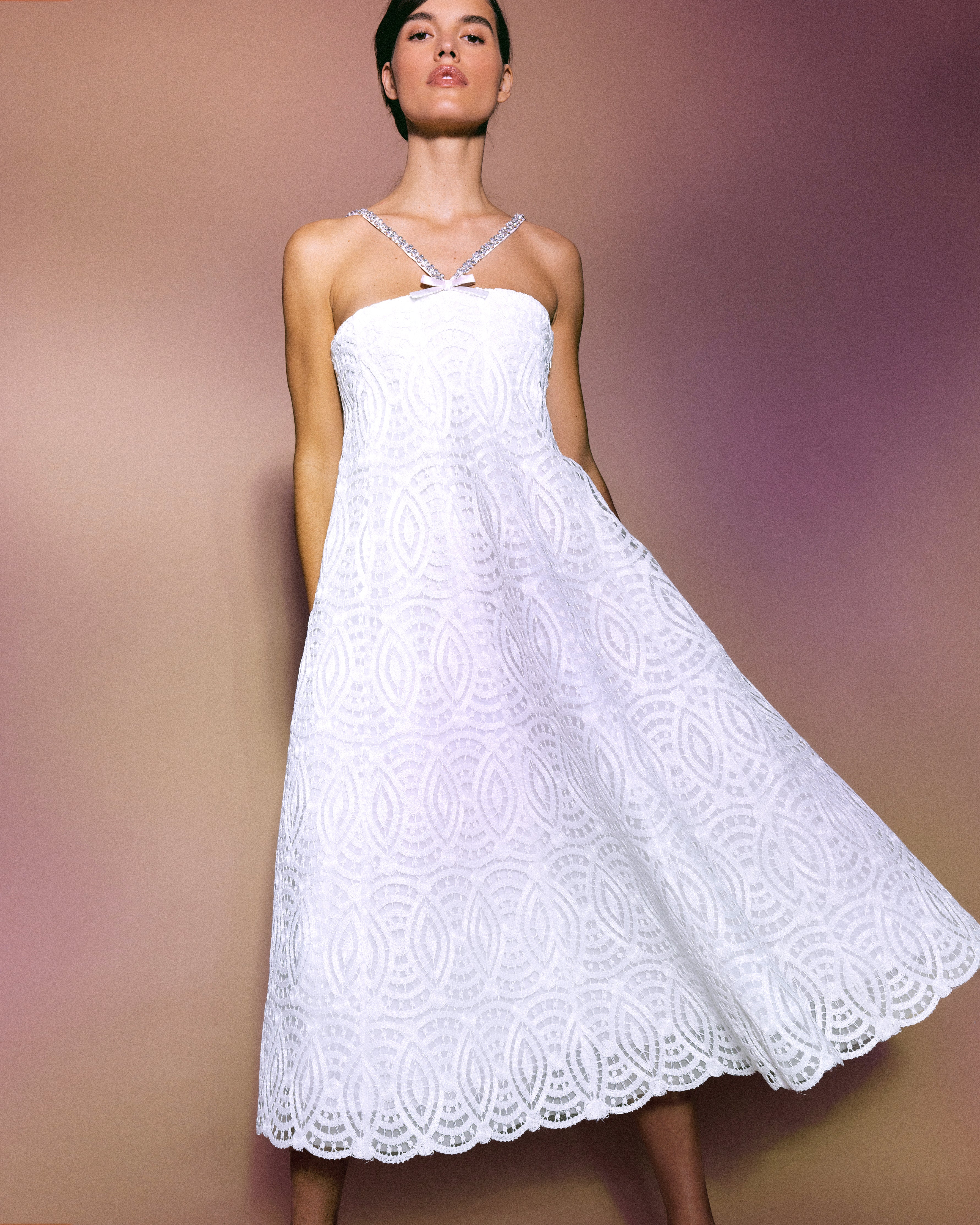 Mina Dress in Ivory Raffia Lace