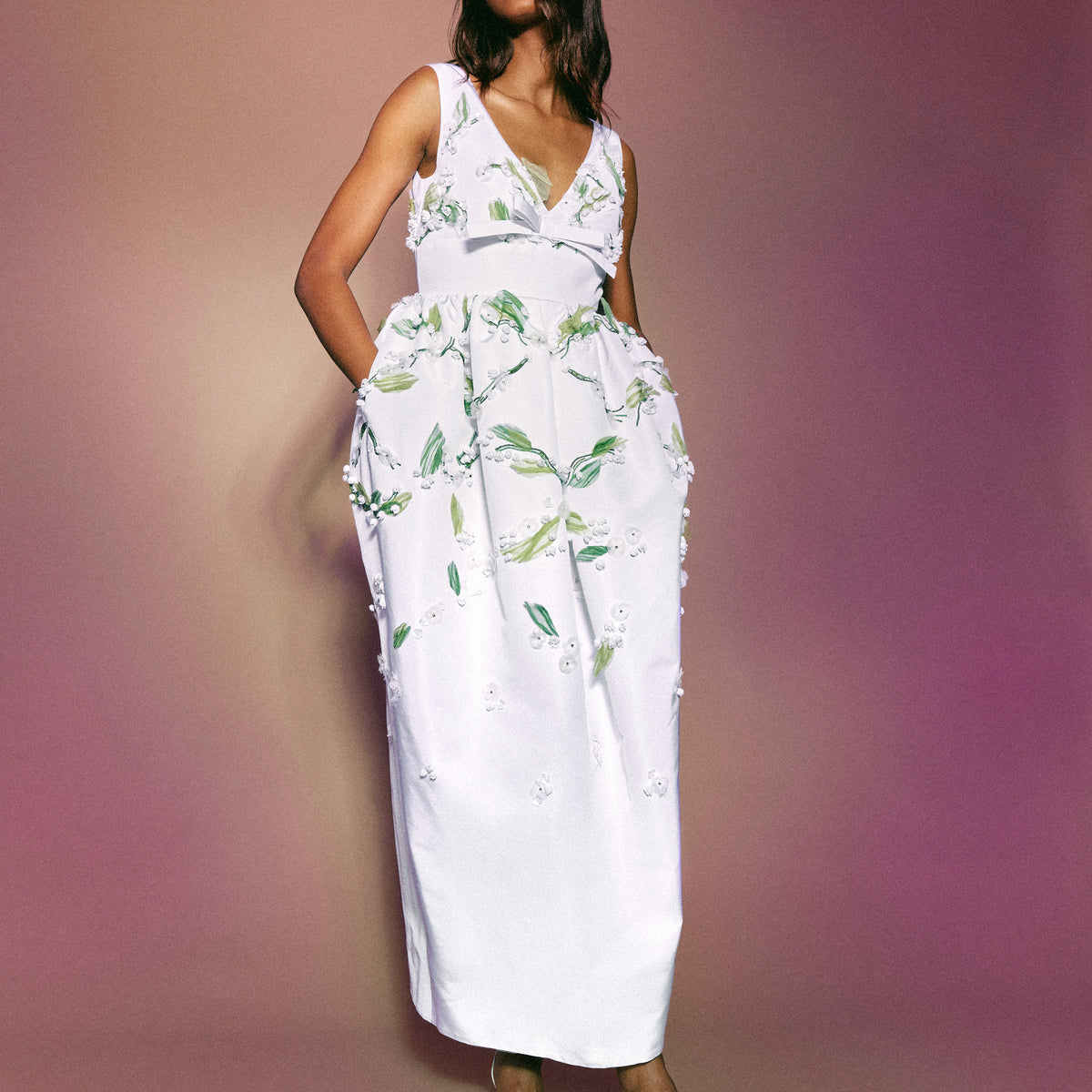 dress lily Rainey Dress in Ivory Faille with Lily of the Valley Embellishment