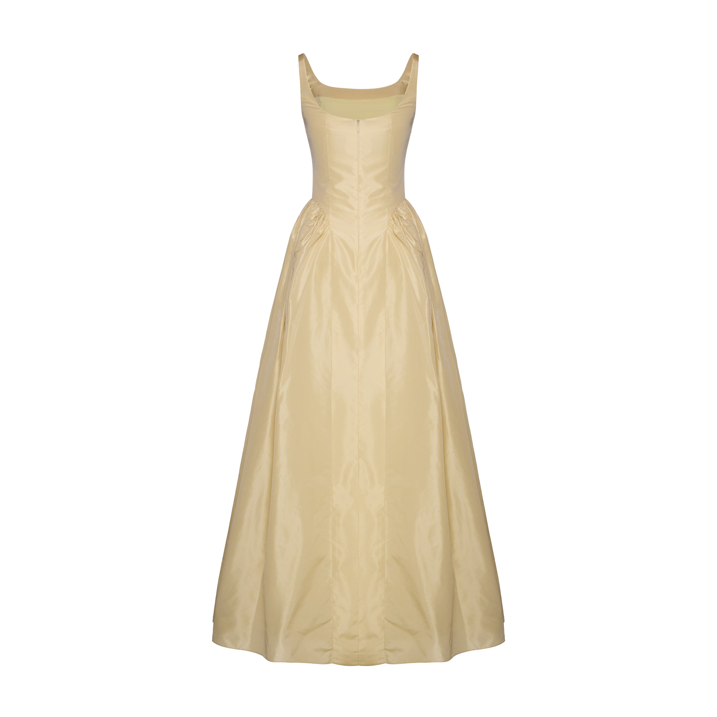 Antoinette Dress in Butter Yellow Taffeta with Ribbon Embroidery