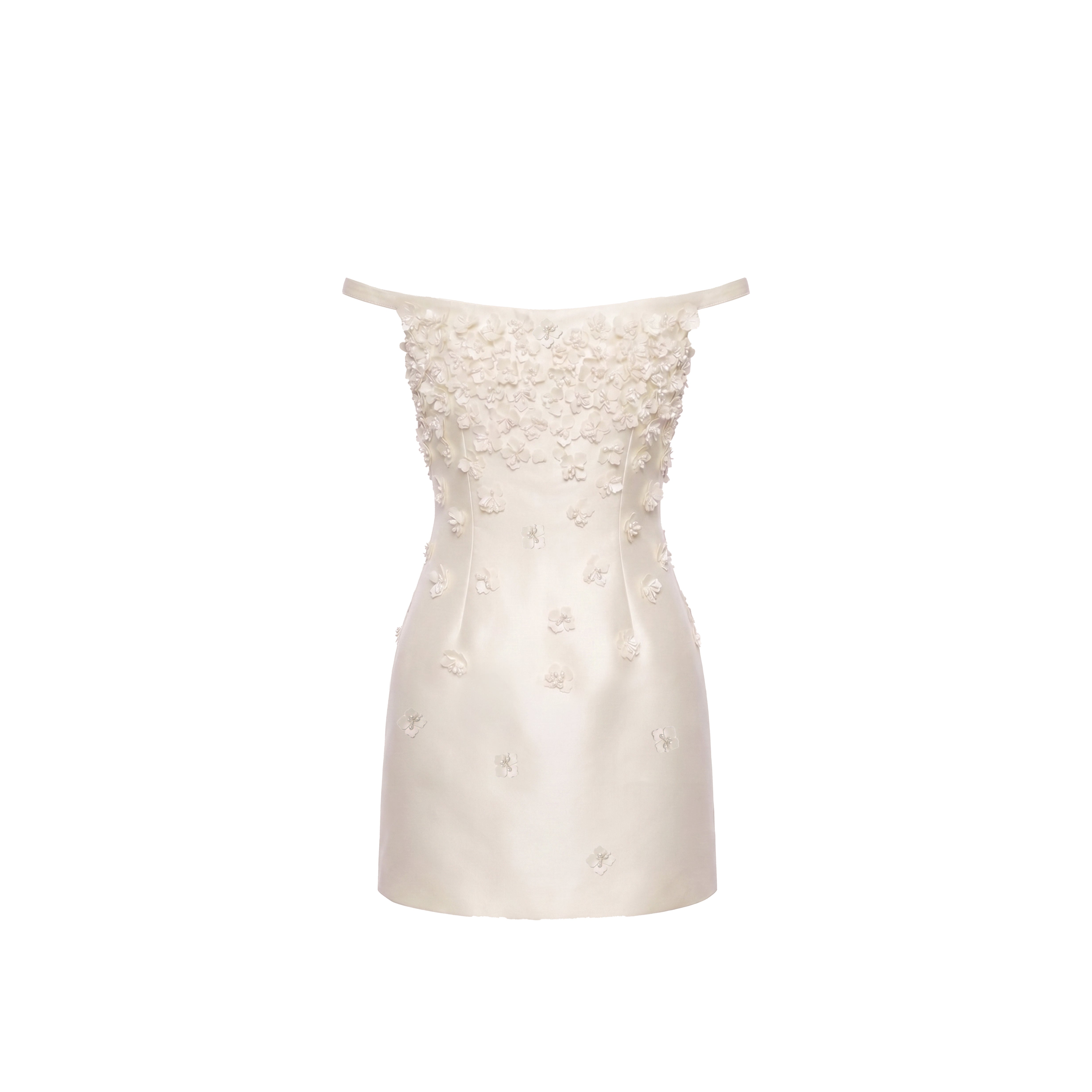 Cosette Dress in Ivory Silk Wool with Petite Fabric Flowers