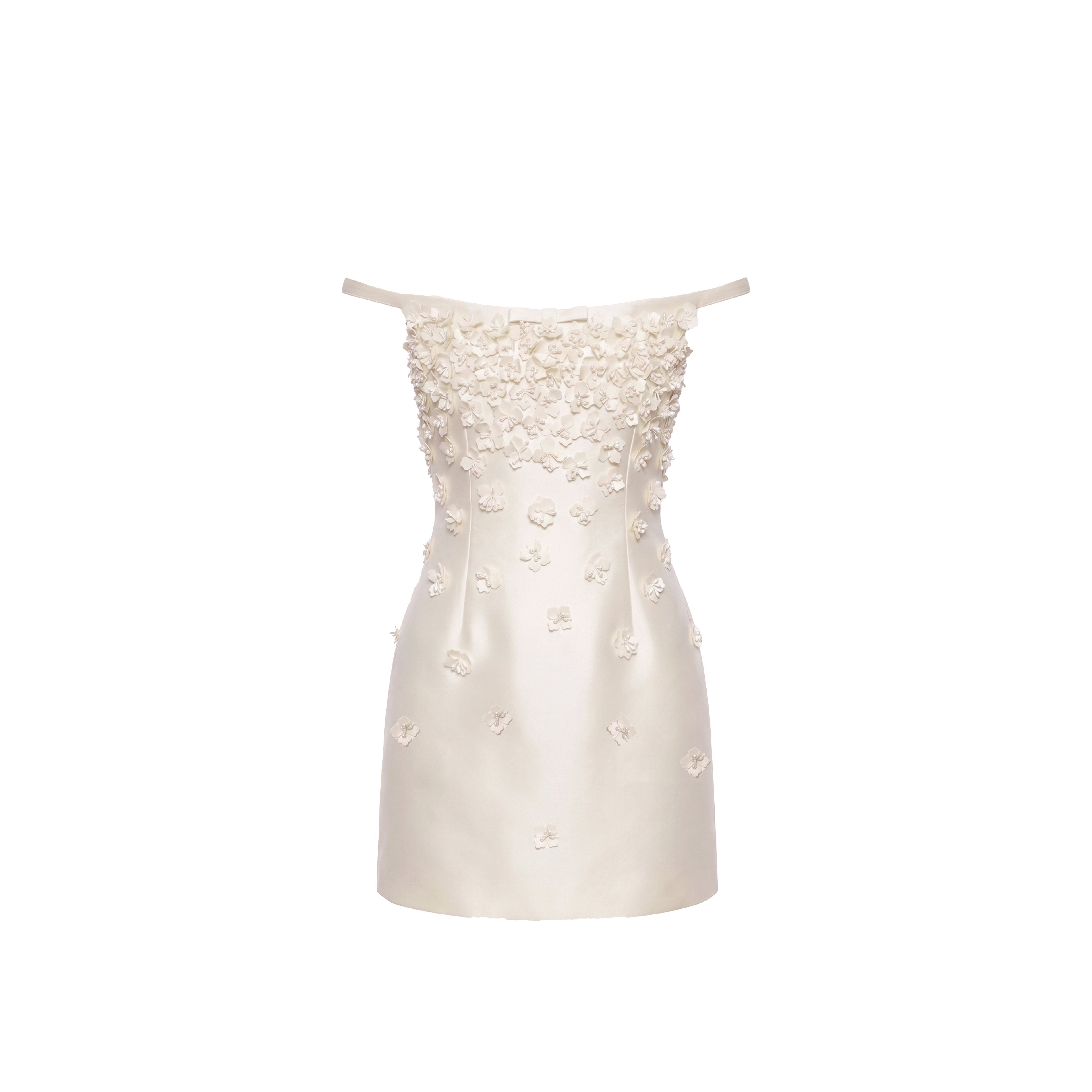 Cosette Dress in Ivory Silk Wool with Petite Fabric Flowers