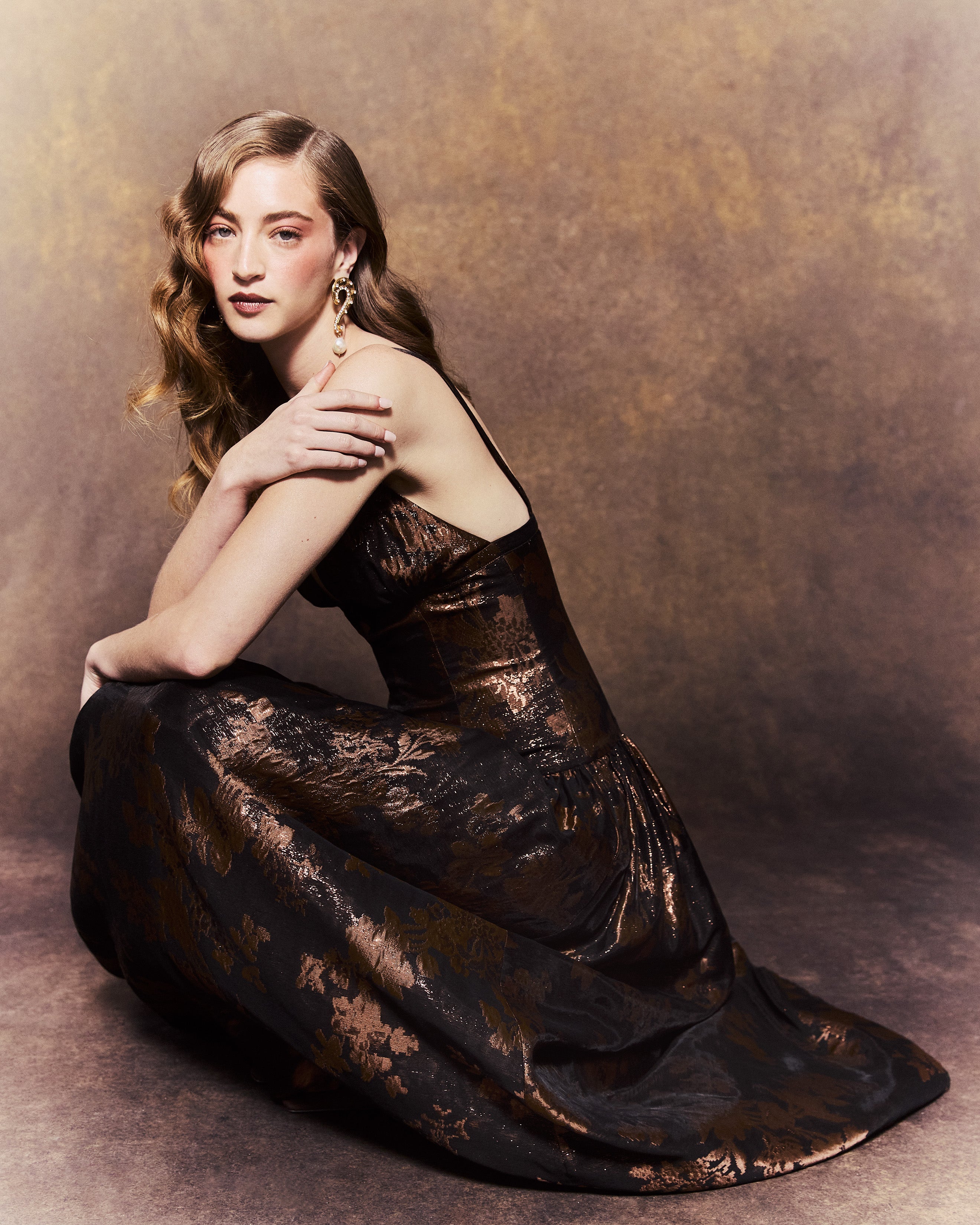 Nicolette Dress in Espresso Lamé