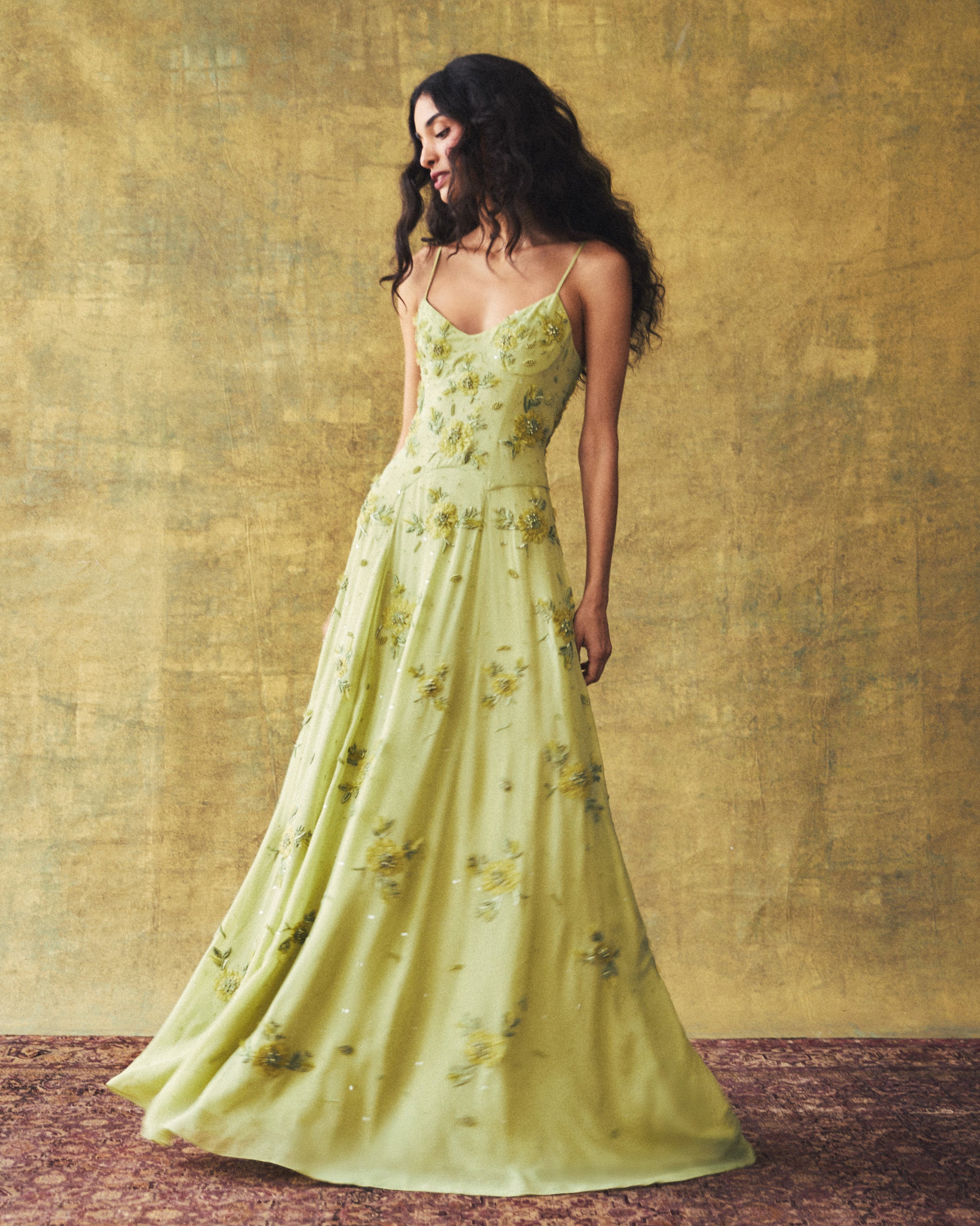 Liv Gown in Tarragon with Wildflower Clusters