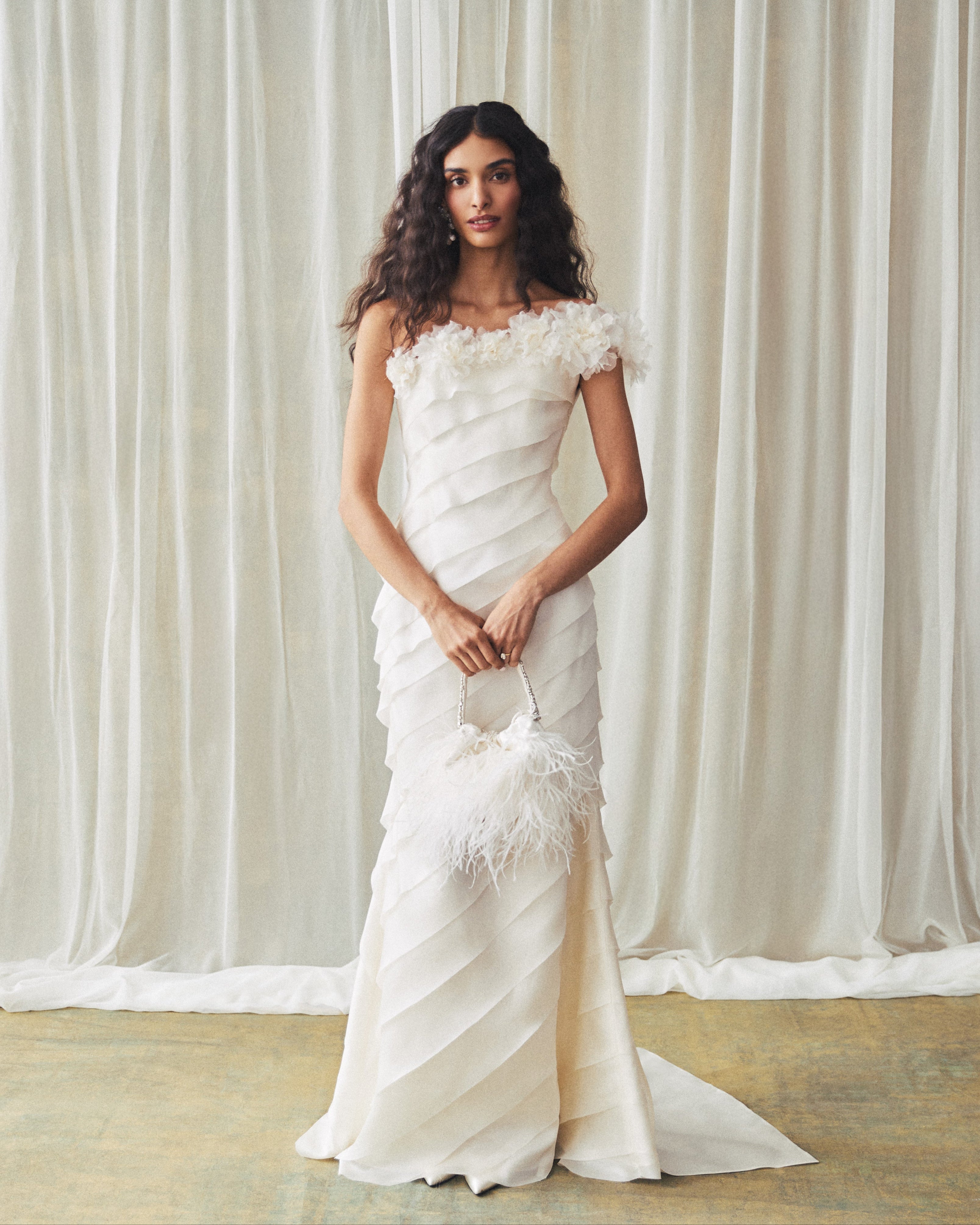 Patti Gown in Ivory Satin Face Organza