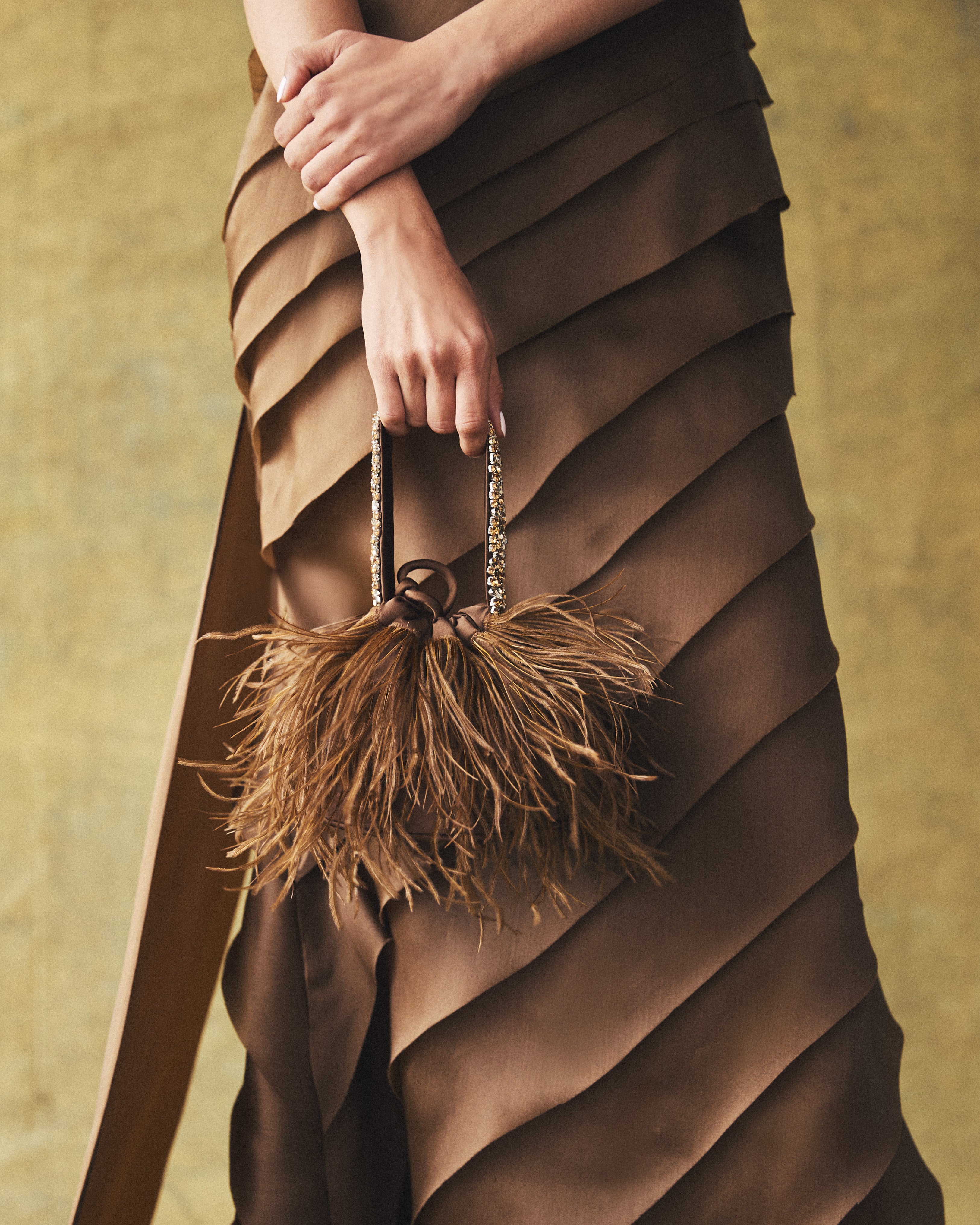 Piper Bucket Bag in Mink with Ostrich Feather Embellishment