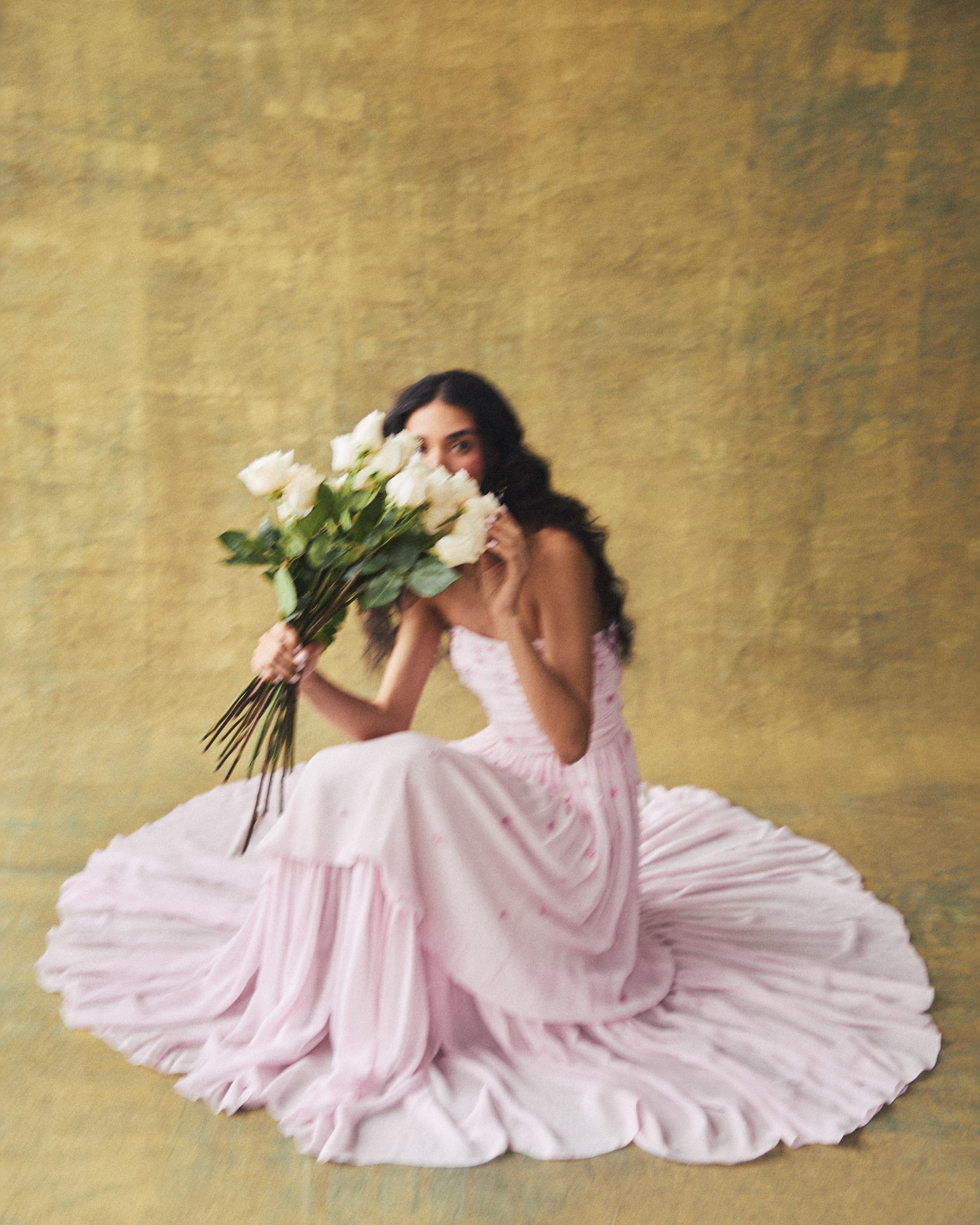 Melissa Dress in Peony Georgette with Miniature Flower Embellishment