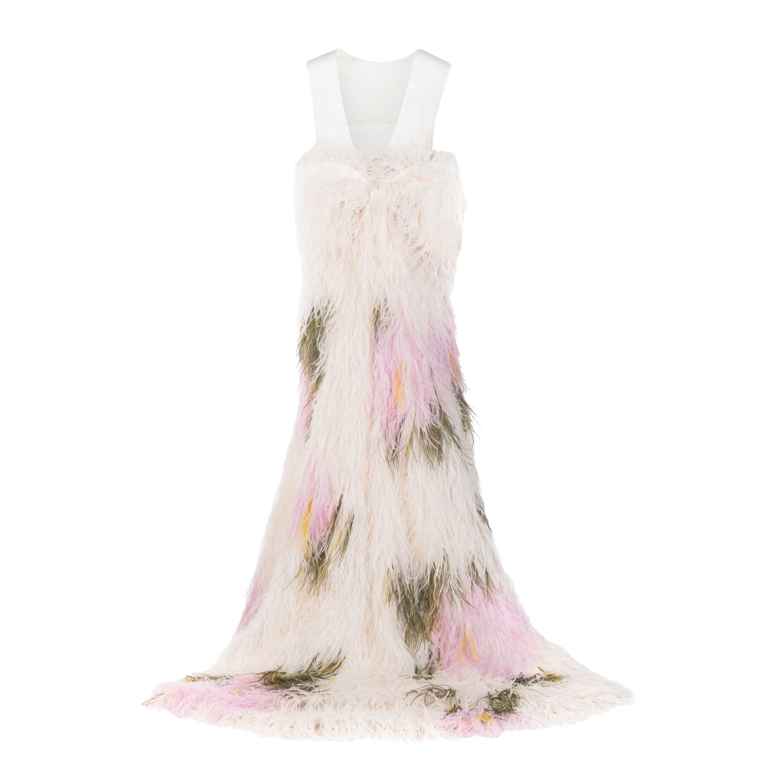 Eliza Gown in Abstract Floral Ostrich Feathers
