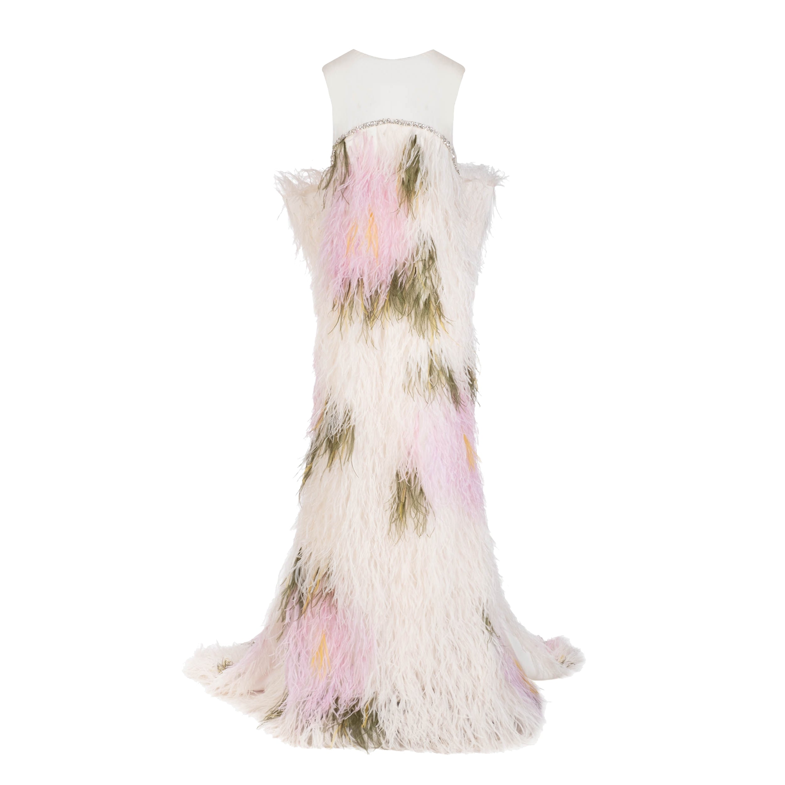 Eliza Gown in Abstract Floral Ostrich Feathers