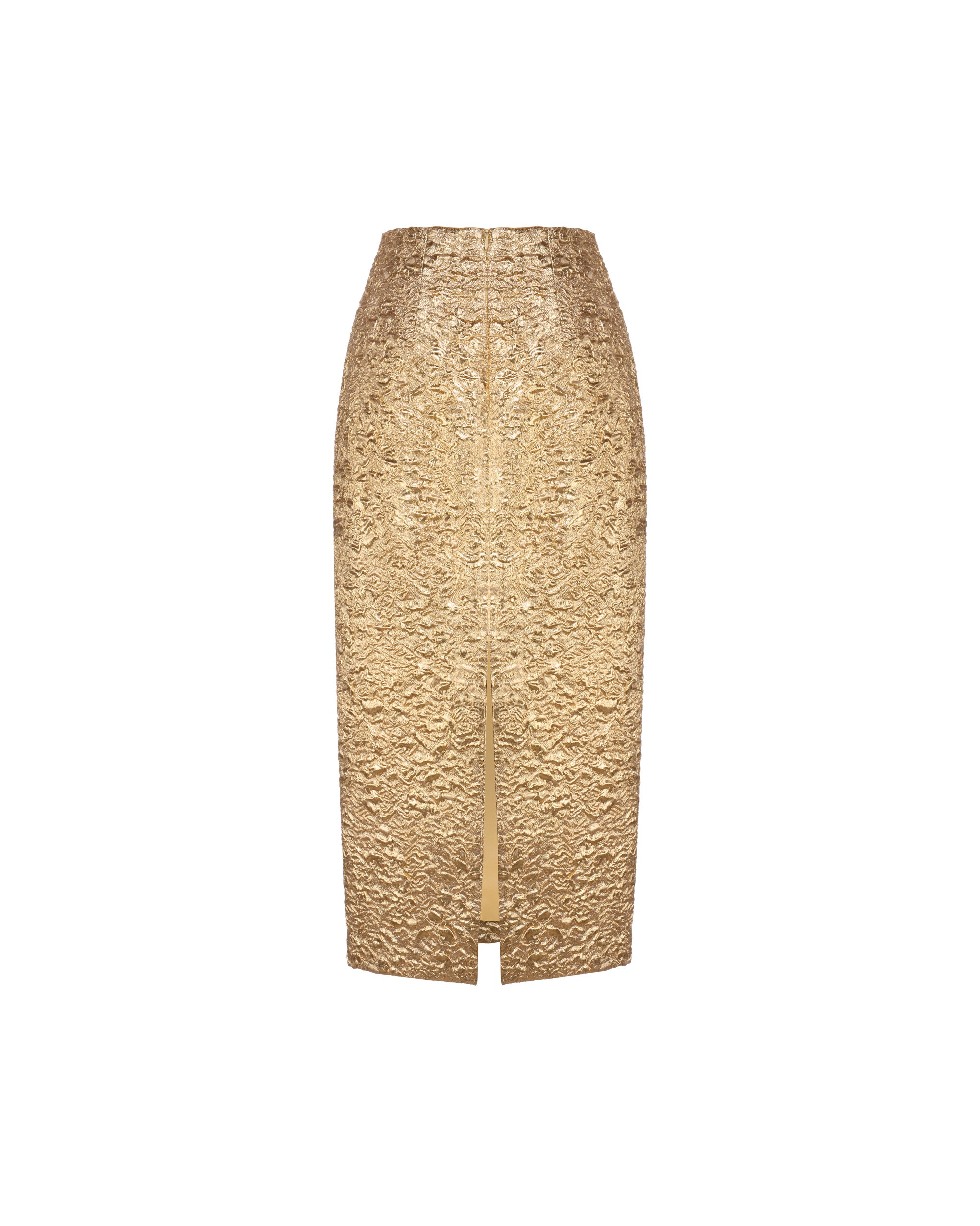 Effie Pencil Skirt in Gold Brocade