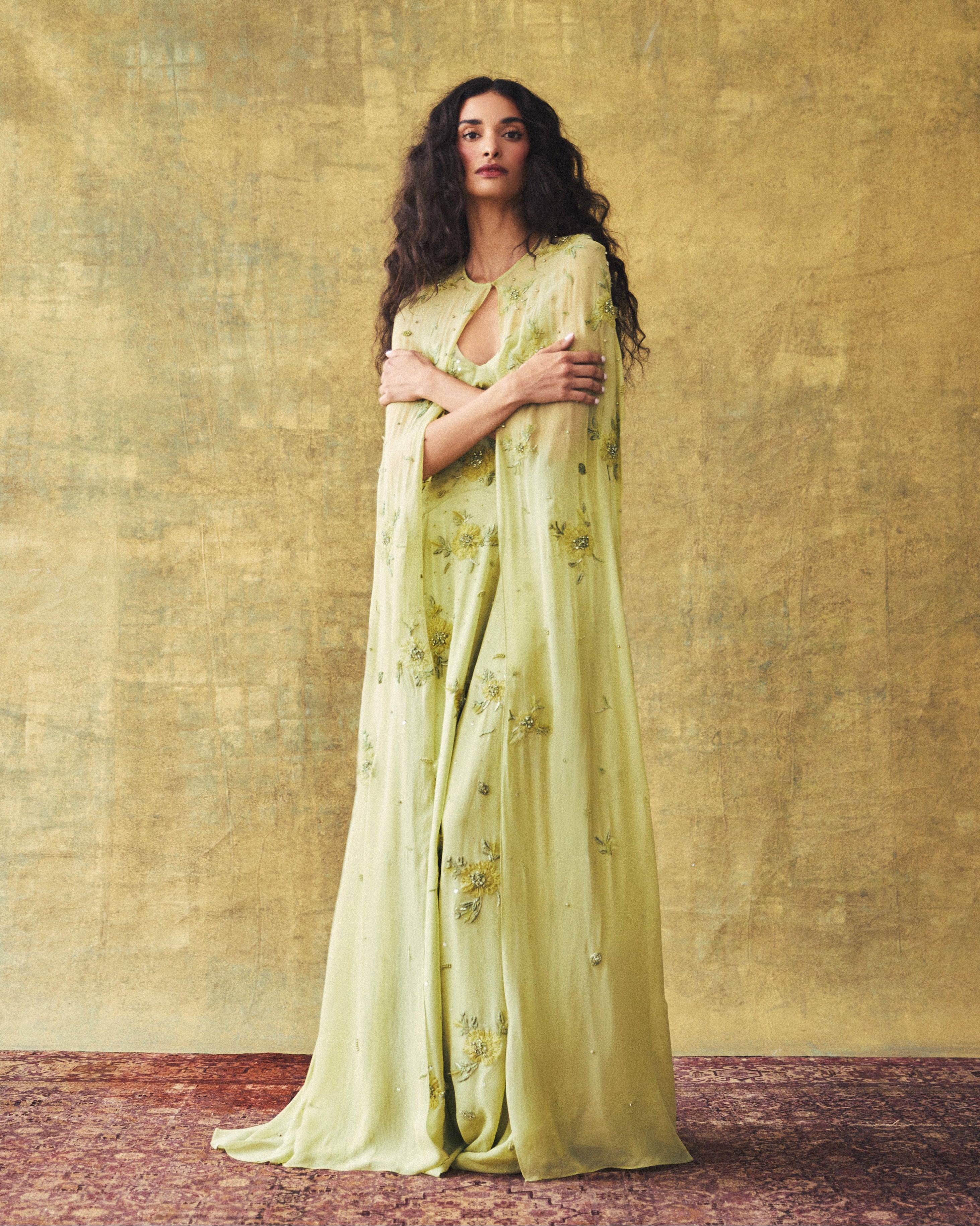 Anne Cape in Tarragon with Wildflower Clusters