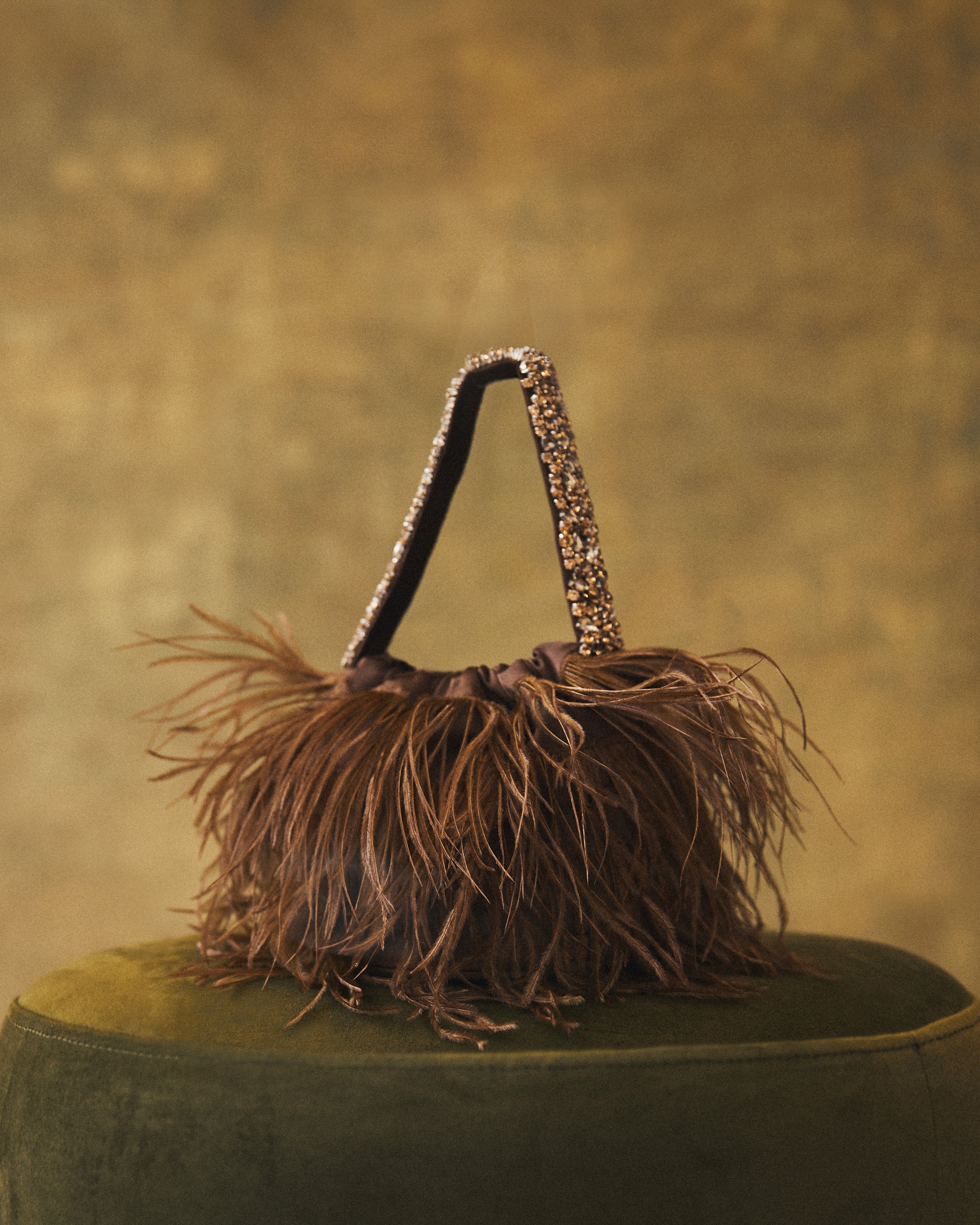 Piper Bucket Bag in Mink with Ostrich Feather Embellishment