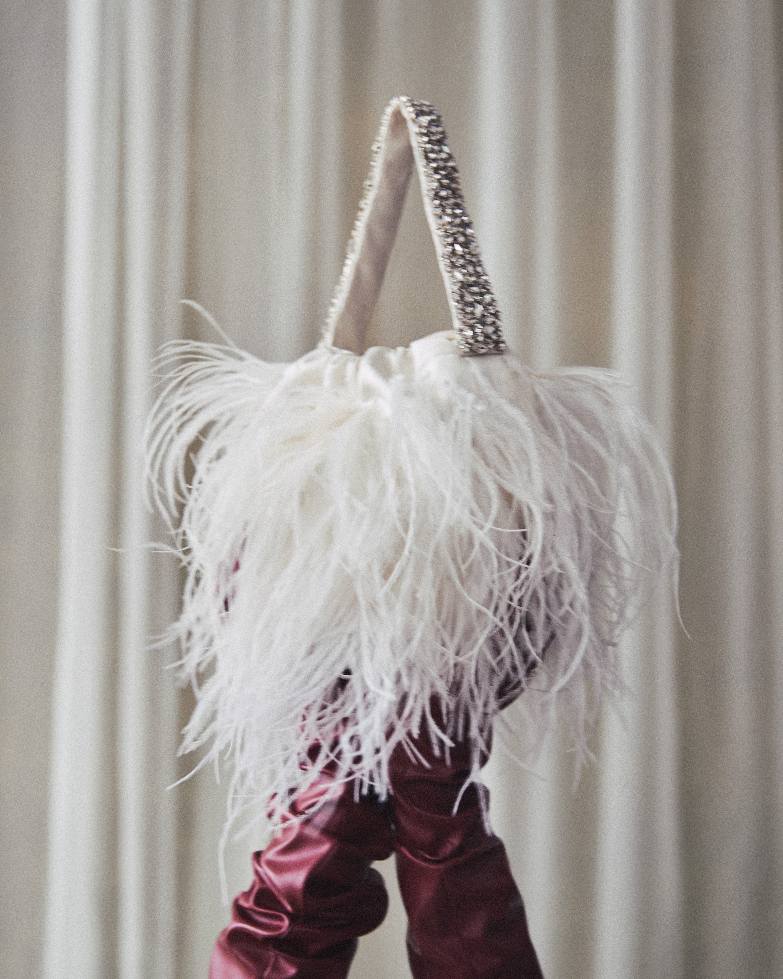 Piper Bucket Bag in Ivory with Ostrich Feather Embellishment