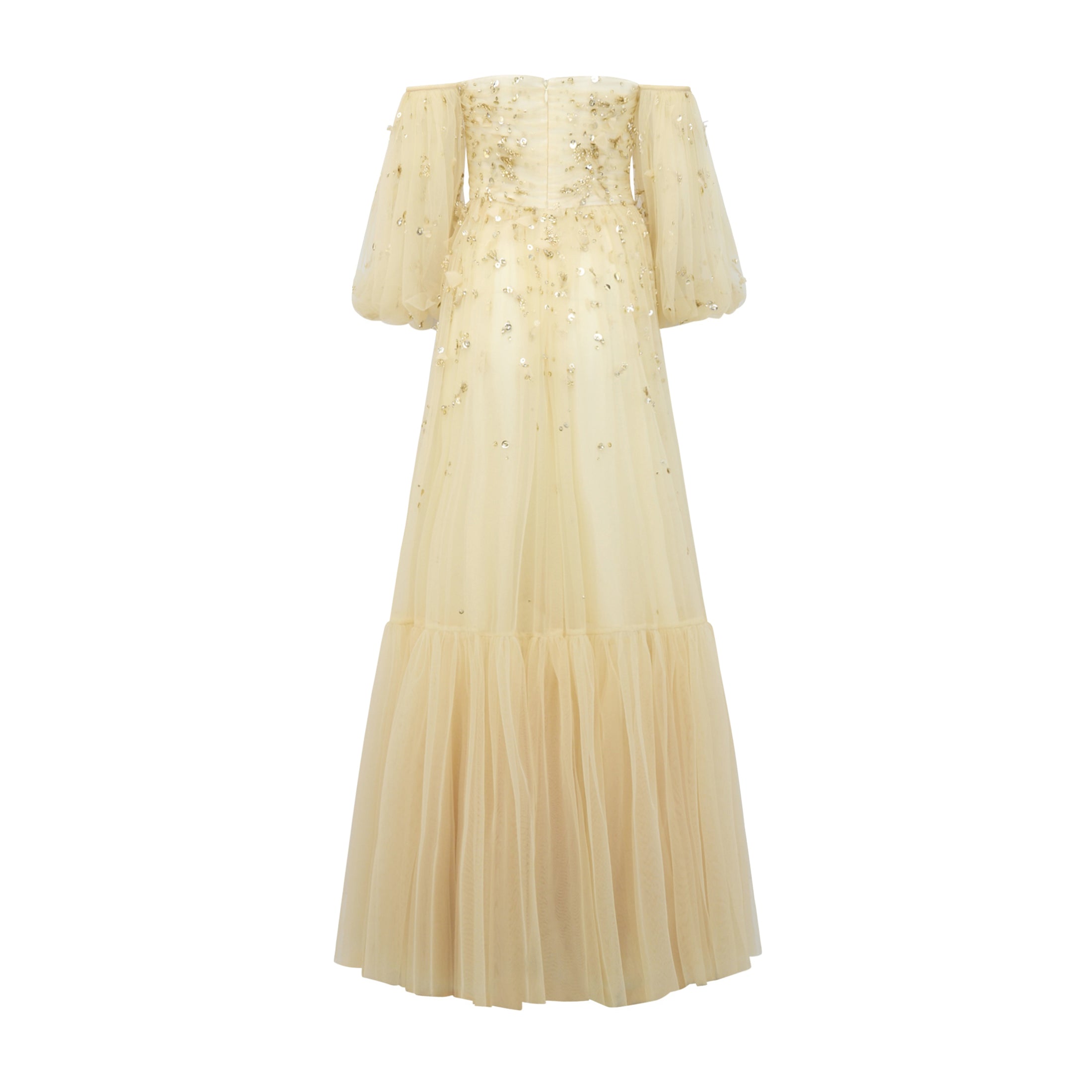 3362 Gold Appliqued Peplum Gown