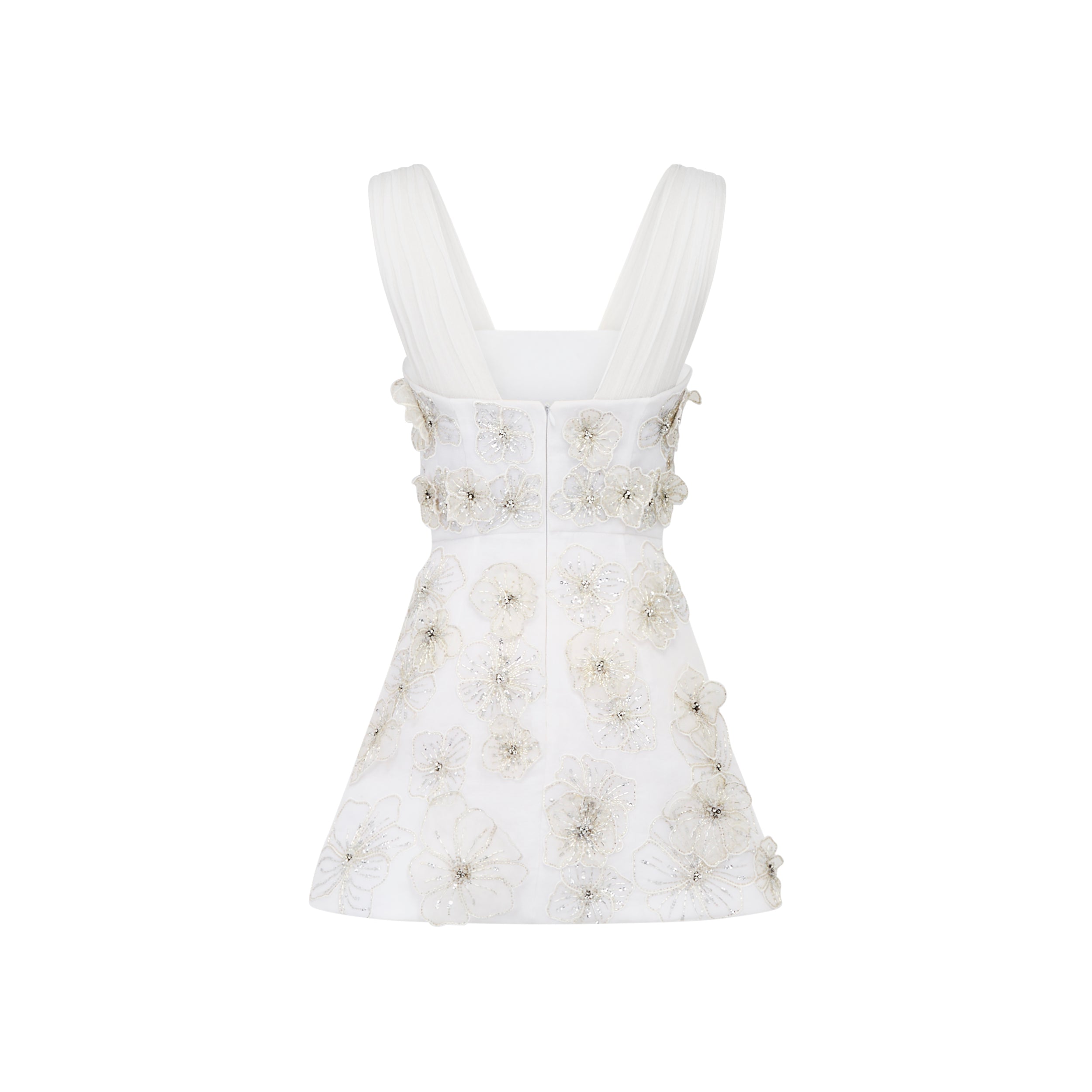 Ellia Dress in White Organza with 3D Appliqué