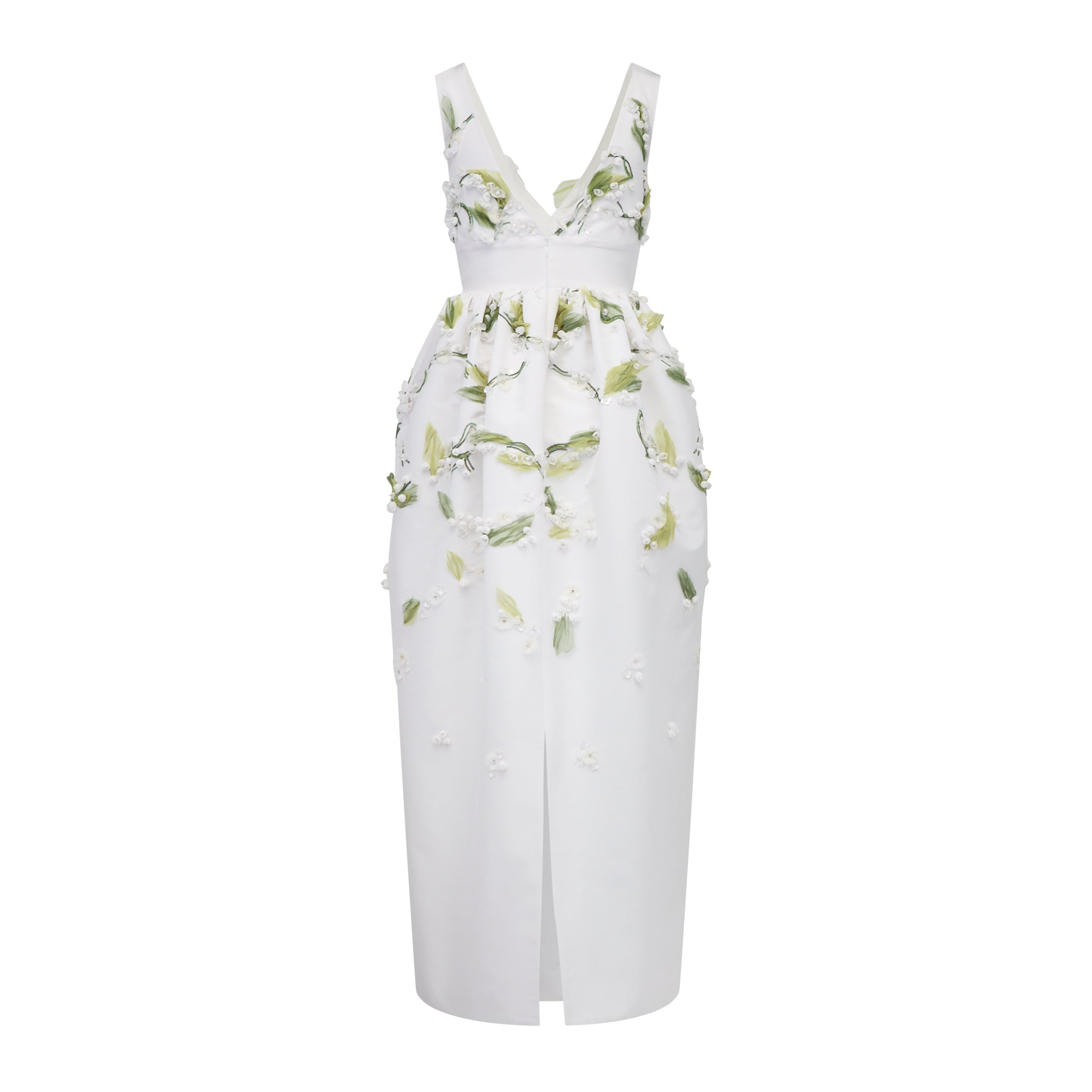 Rainey Dress in Ivory Faille with Lily of the Valley Embellishment