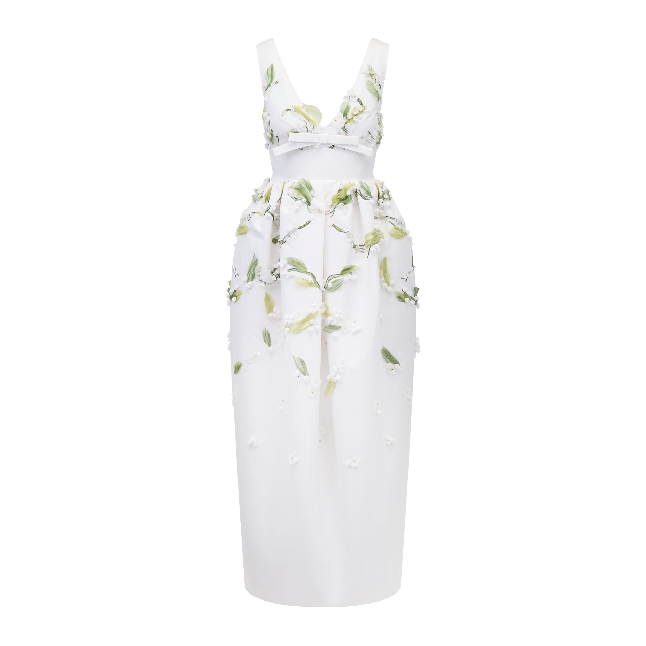 Rainey Dress in Ivory Faille with Lily of the Valley Embellishment